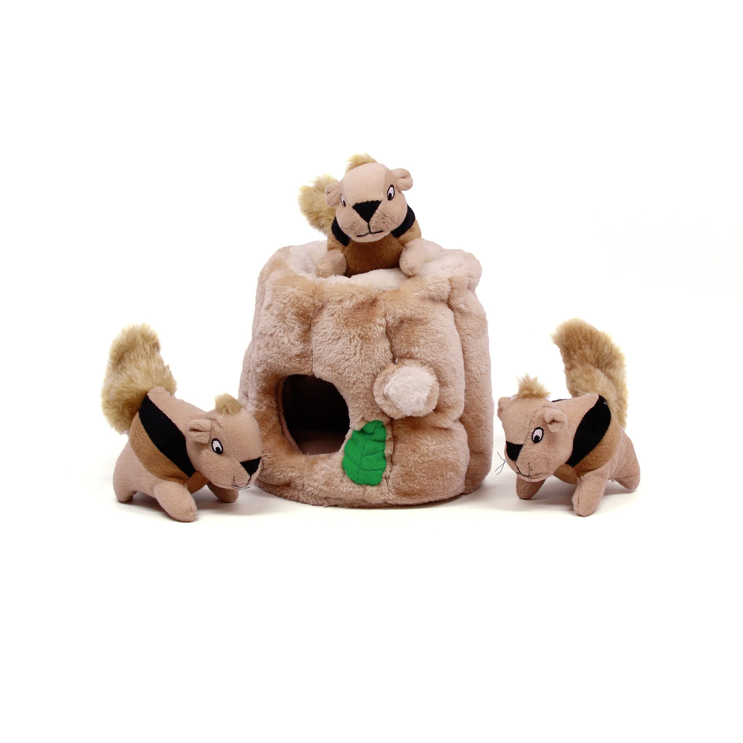 Outward Hound Hide-A-Squirrel Dog Toy – Interactive 2‑in‑1 Plush Puzzle with 3 Squeaky Removable Squirrels, Medium