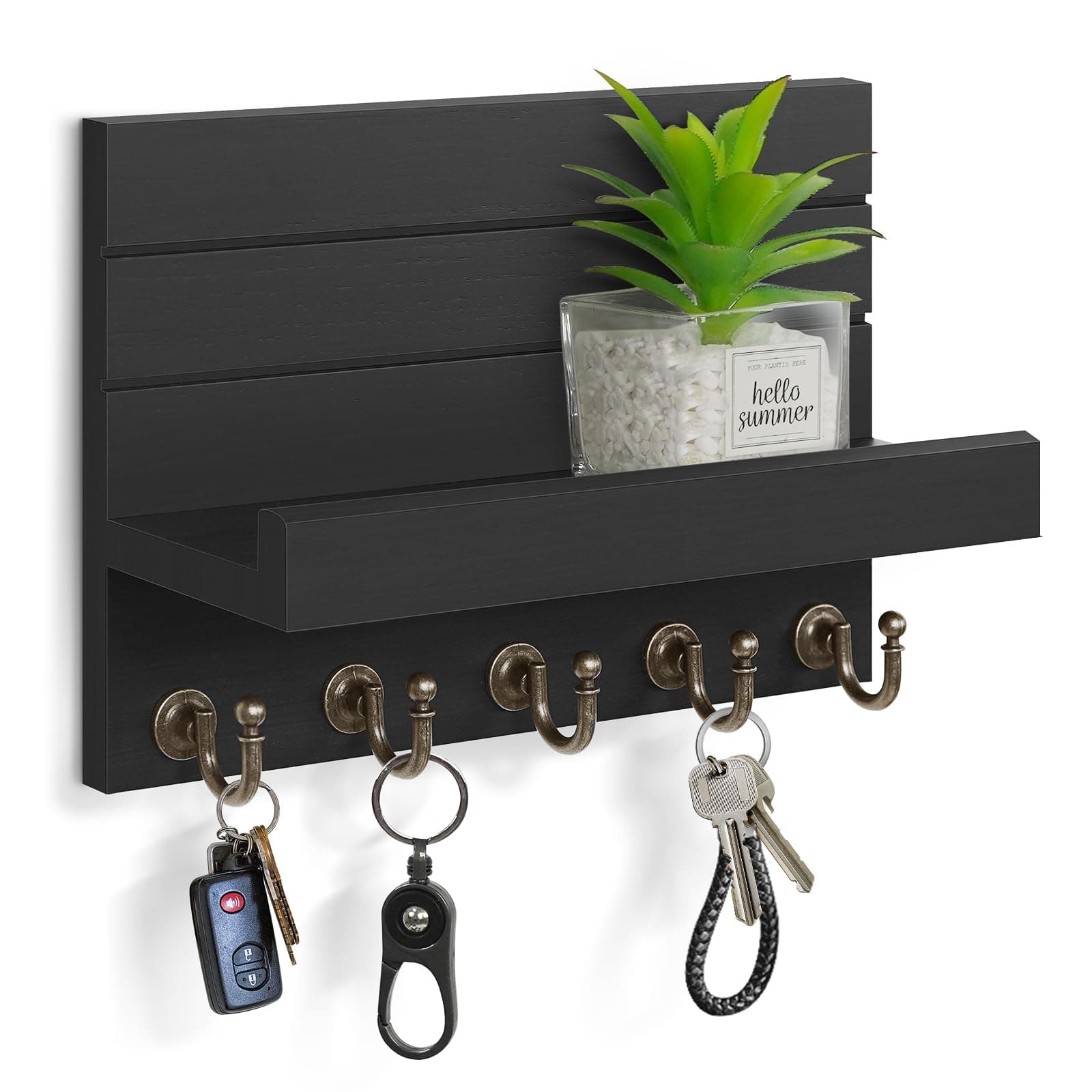 Key Holder for Wall: Easy Installation Mail Organizer Wall Mount Hanging Key Rack for Kitchen and Entryway Decor with 5 Sturdy Key Hooks (Black)