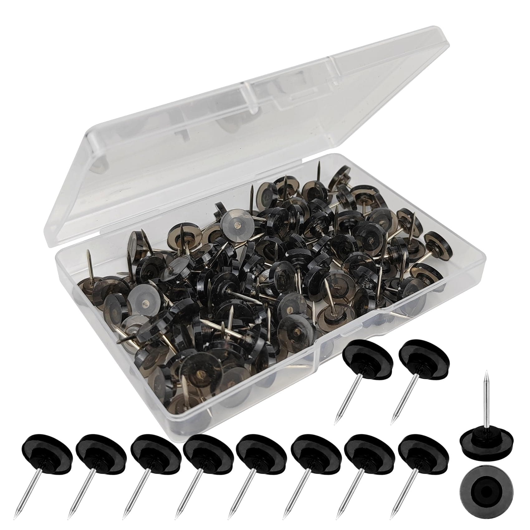 50 Pcs Black Push Pins, Flat Thumb Tacks, Pushpins for Cork Board, Bulletin Board, Wall Hanging (Black, 50)