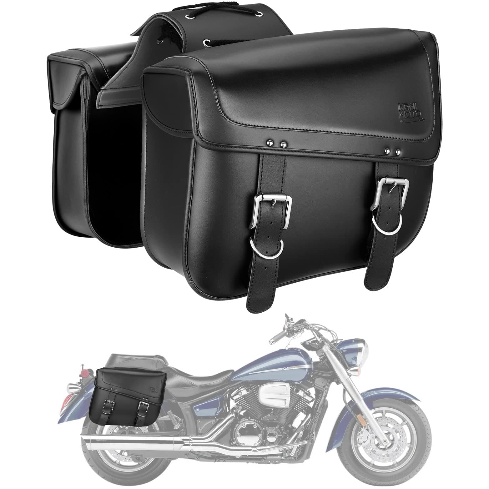 Motorcycle Saddlebags, 30L Large Capacity Saddle Bags Motorcycles, PU Leather Motorcycle Luggage Bag for Sportster Softail Dyna V-star Shadow, Universal Motorcycle Accessories, Black
