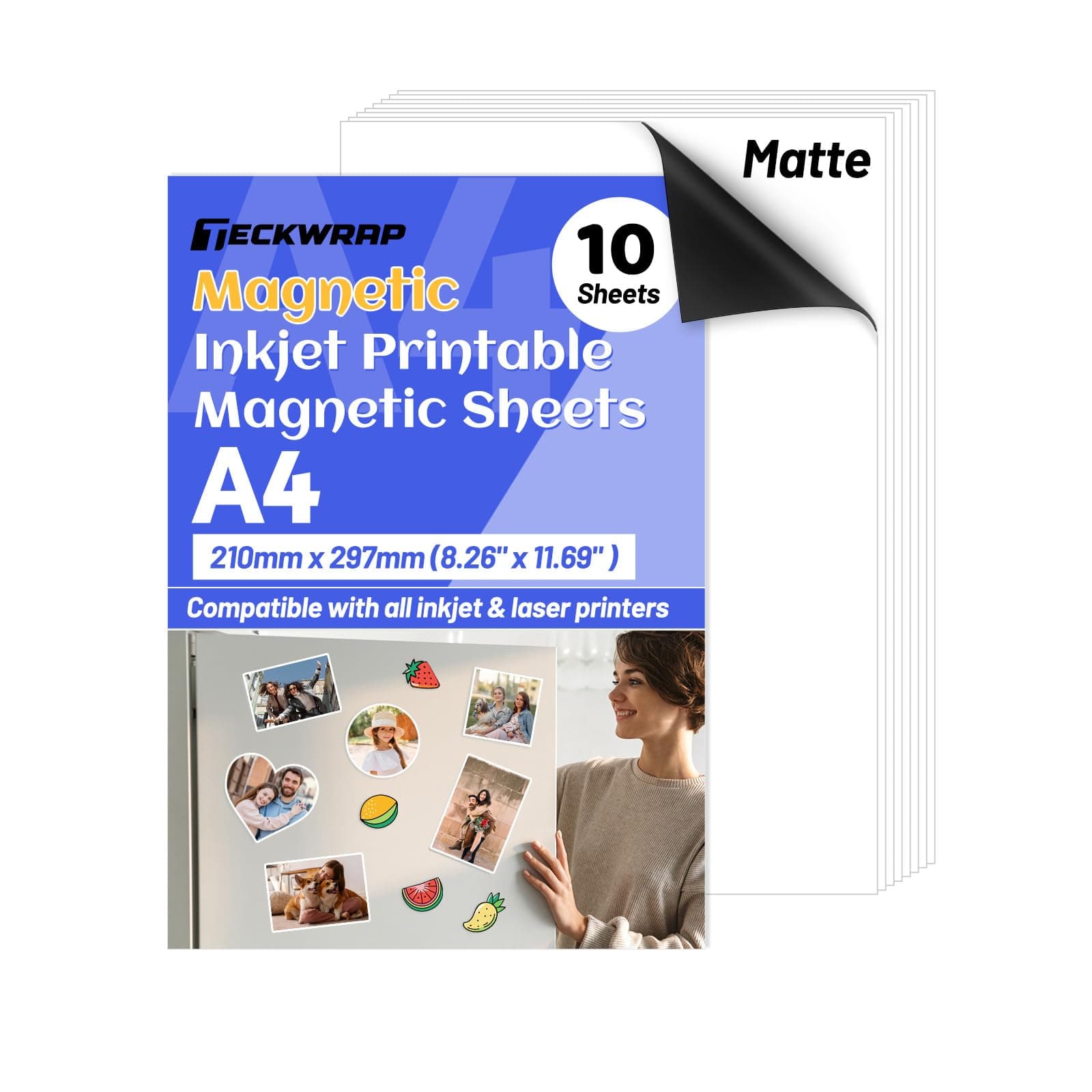 Printable Magnetic Sheets for Inkjet Printer - 8.26" x 11.69" A4 Size 10 Sheets/Pack - Matte Printable Magnetic Paper for DIY Crafts, Easy to Cut, Non Adhesive for Photo Fridge Magnets