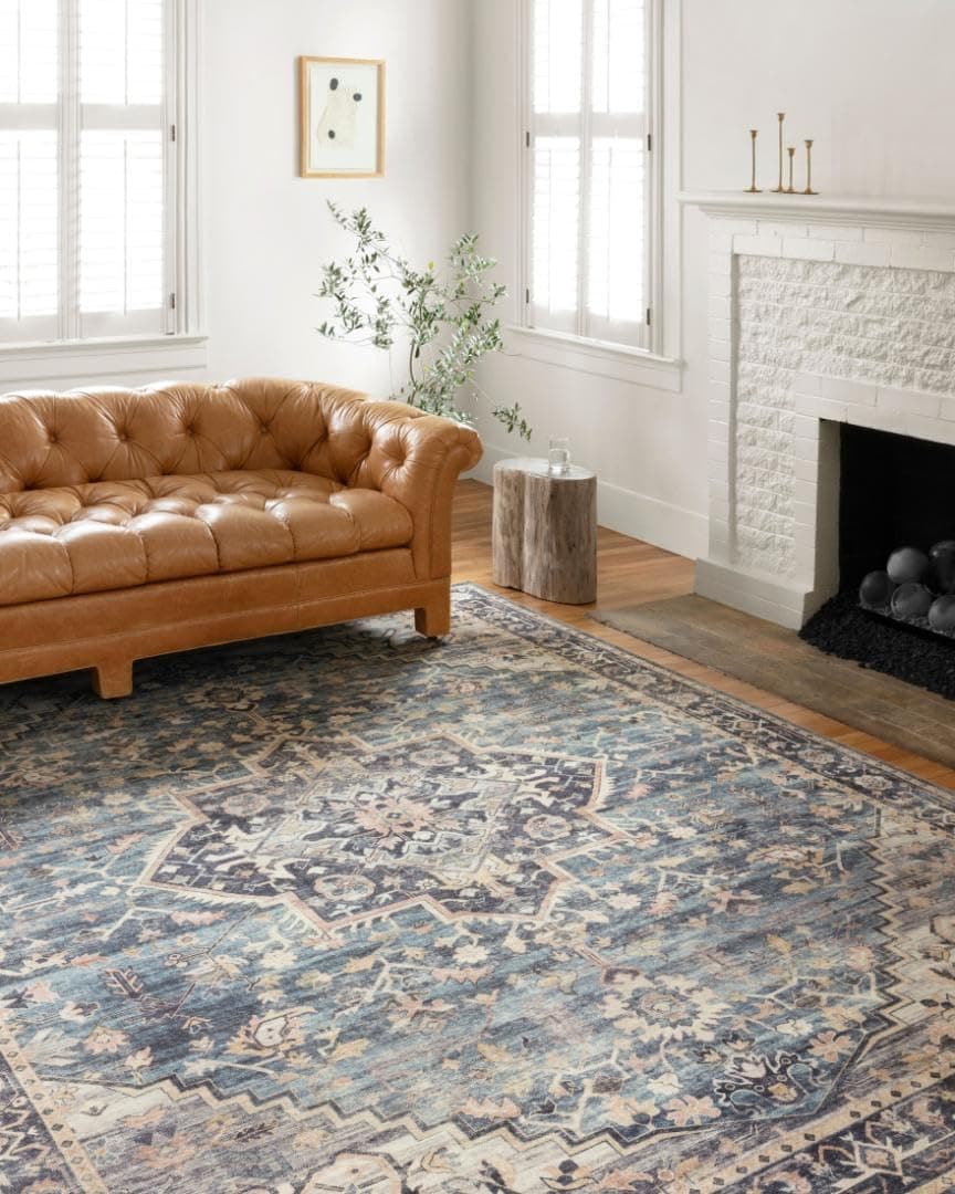 Hathaway Collection HTH-01 Navy/Multi 7'-6" x 9'-6", .25" Thick Area Rug, Soft, Durable, Printed, Modern, Low Pile, Non-Shedding, Easy Clean, Living Room Rug