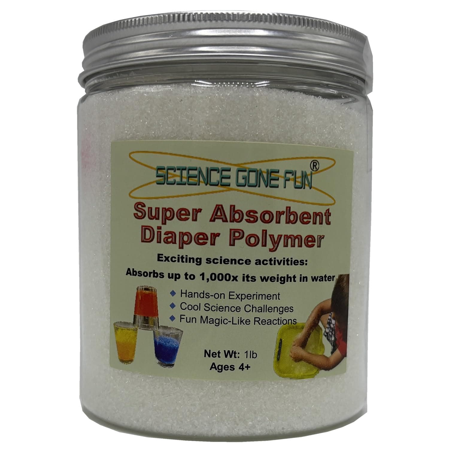 Super Absorbent Polymer (1 lb Jar) – Instantly Makes Amazing Gel! Sodium Polyacrylate for Wow-Worthy Science Experiments, Magic Tricks, Sensory Bins, and DIY Cooling Packs