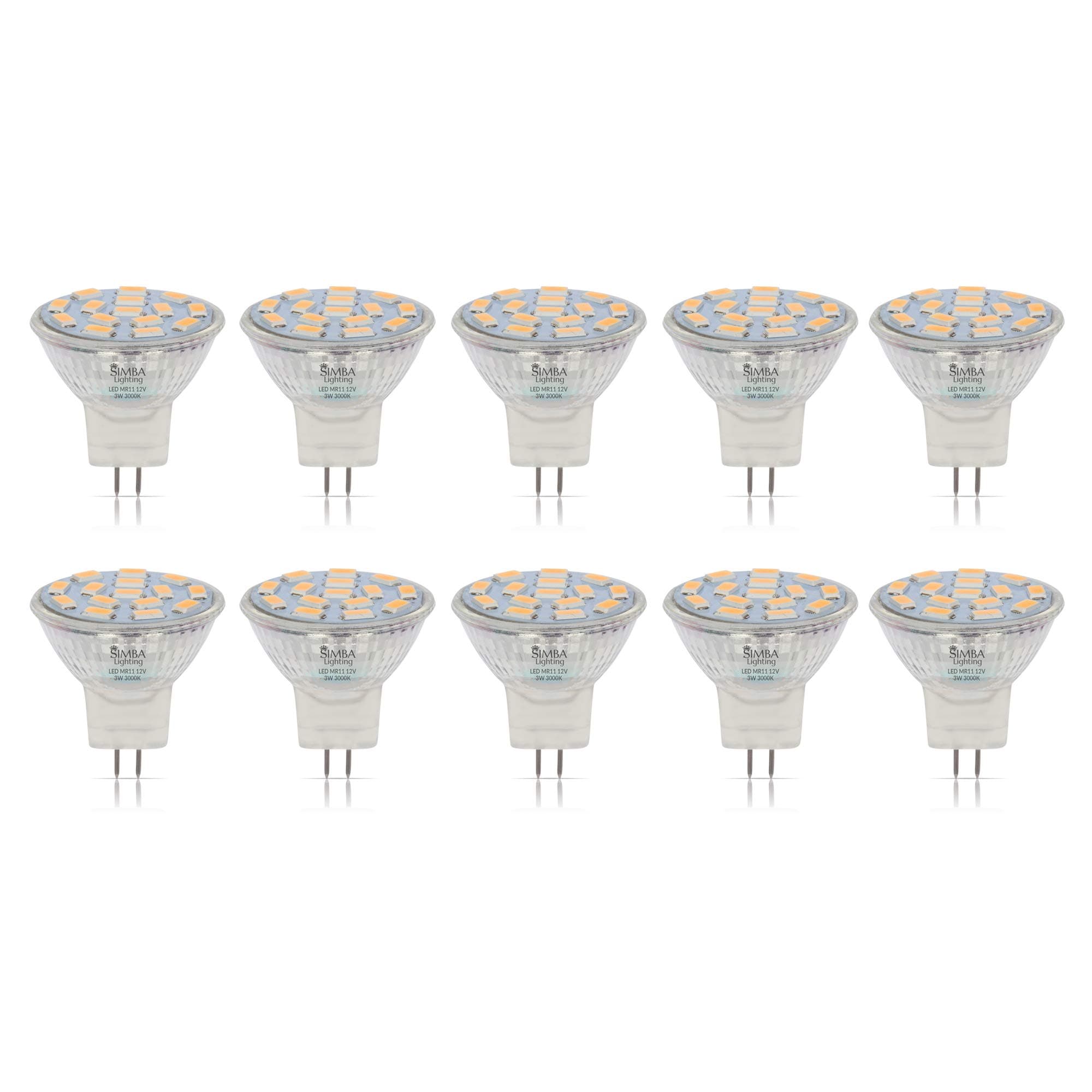 LED MR11 Flood Light Bulbs (10 Pack) 12V 3W 20W Halogen Replacement 2-Pin 240lm for Landscape, Accent, Track Lights, and Christmas Tree Fiber Optics, GU4 Bi-Pin Base, 3000K Soft White