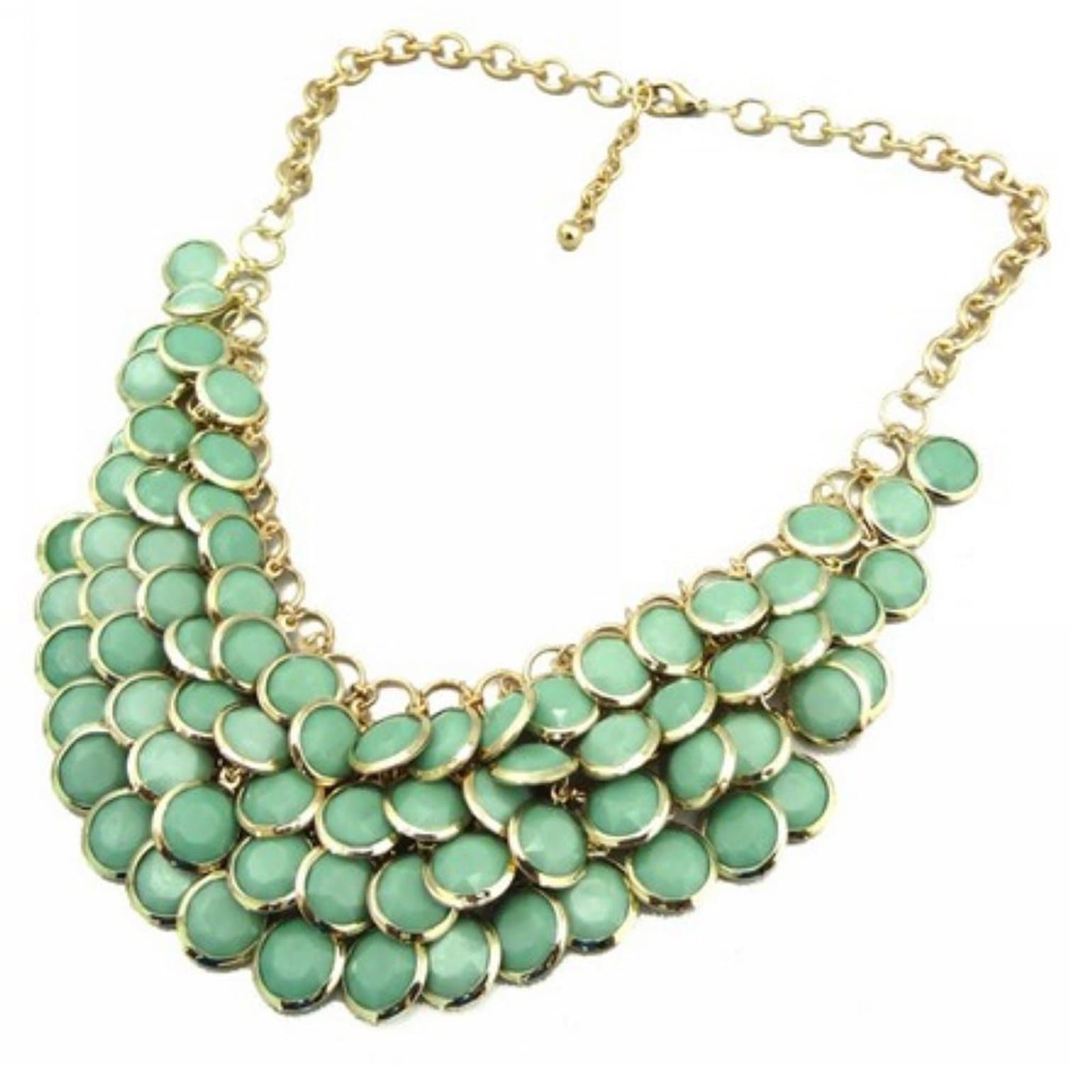 green Chunky Multi Layers Resin Gem Round Beads Statement Bib Collar Necklace(wp-55)