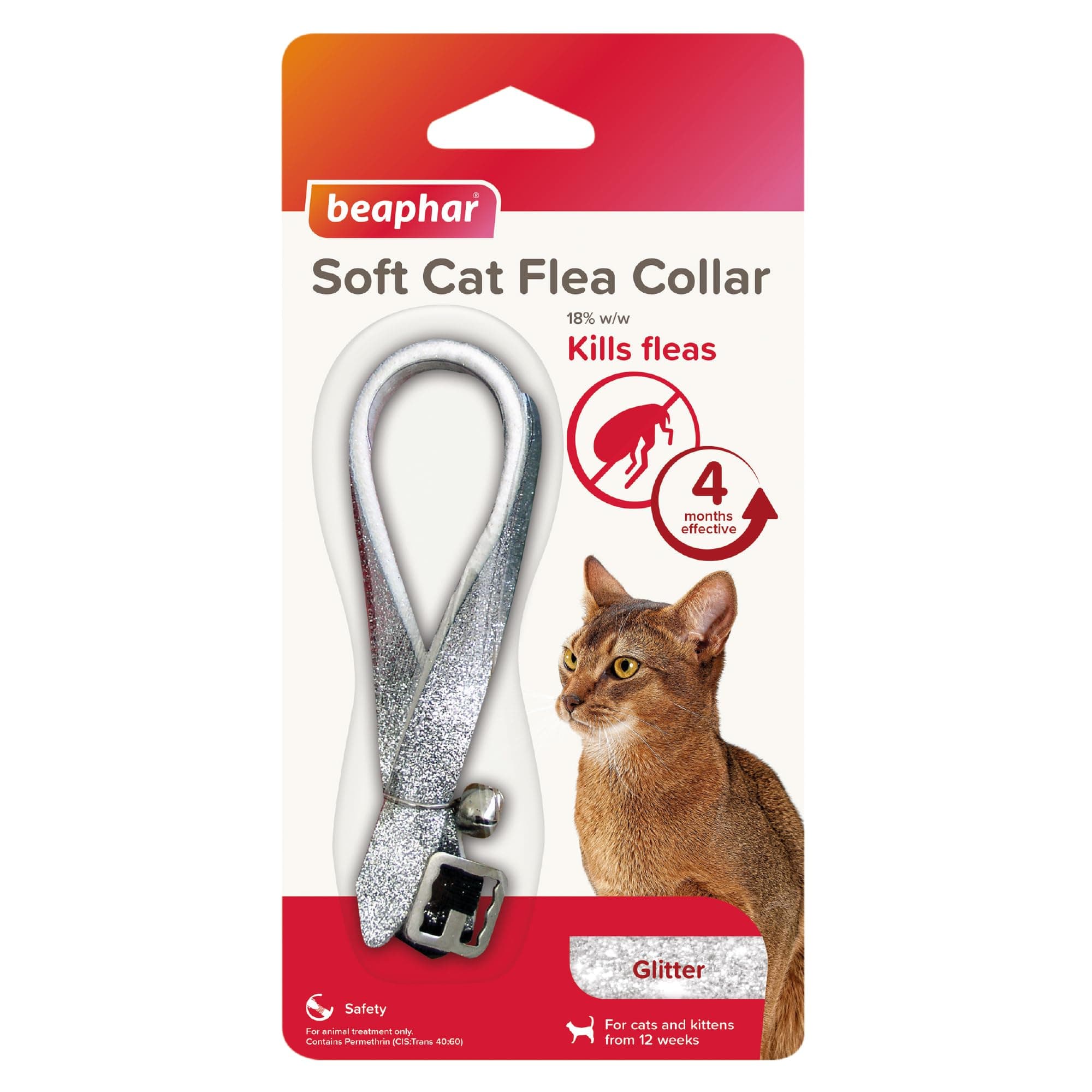 Soft Flea Collar for Cats, Kills Fleas For up to 4 Months, Veterinary Medicine, Adjustable With Safety Mechanism, For Cats From 12 Weeks of Age, 1 x Glitter Collar, Colours May Vary