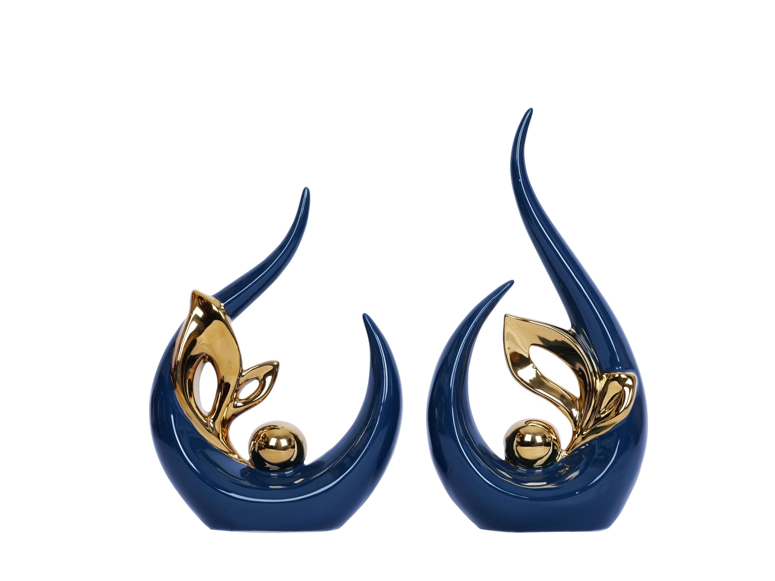 2 PCS Navy Blue Gold Home Decor Accent Ceramic Statue Abstract Sculpture Centerpieces Mid Century Modern Decor for Tables Coffee Table top Decorations for Living Room Desktop Shelf Dining Room Kitchen