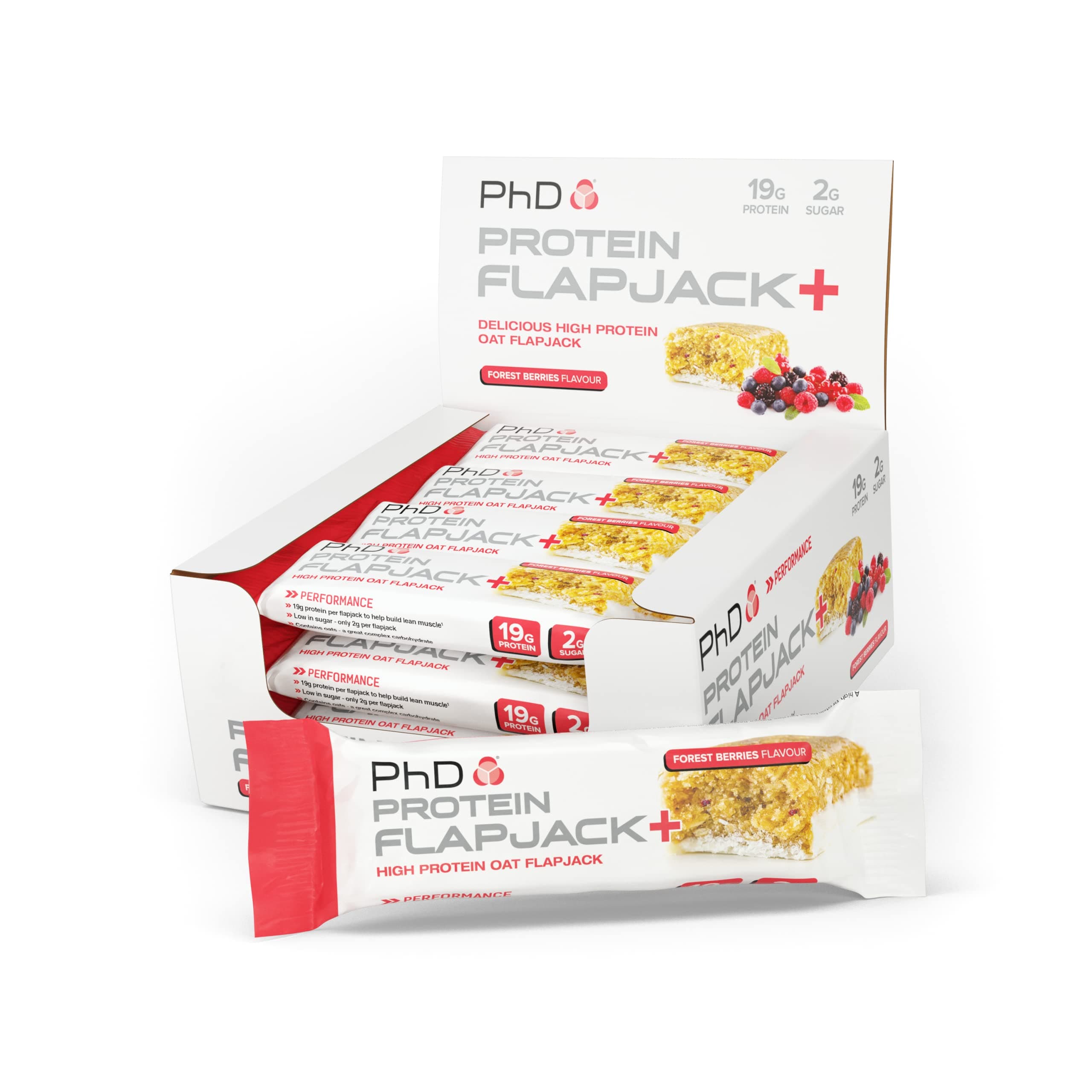 PhD Nutrition 75g Forest Berries Protein Flapjack+ Box Bars - Pack of 12