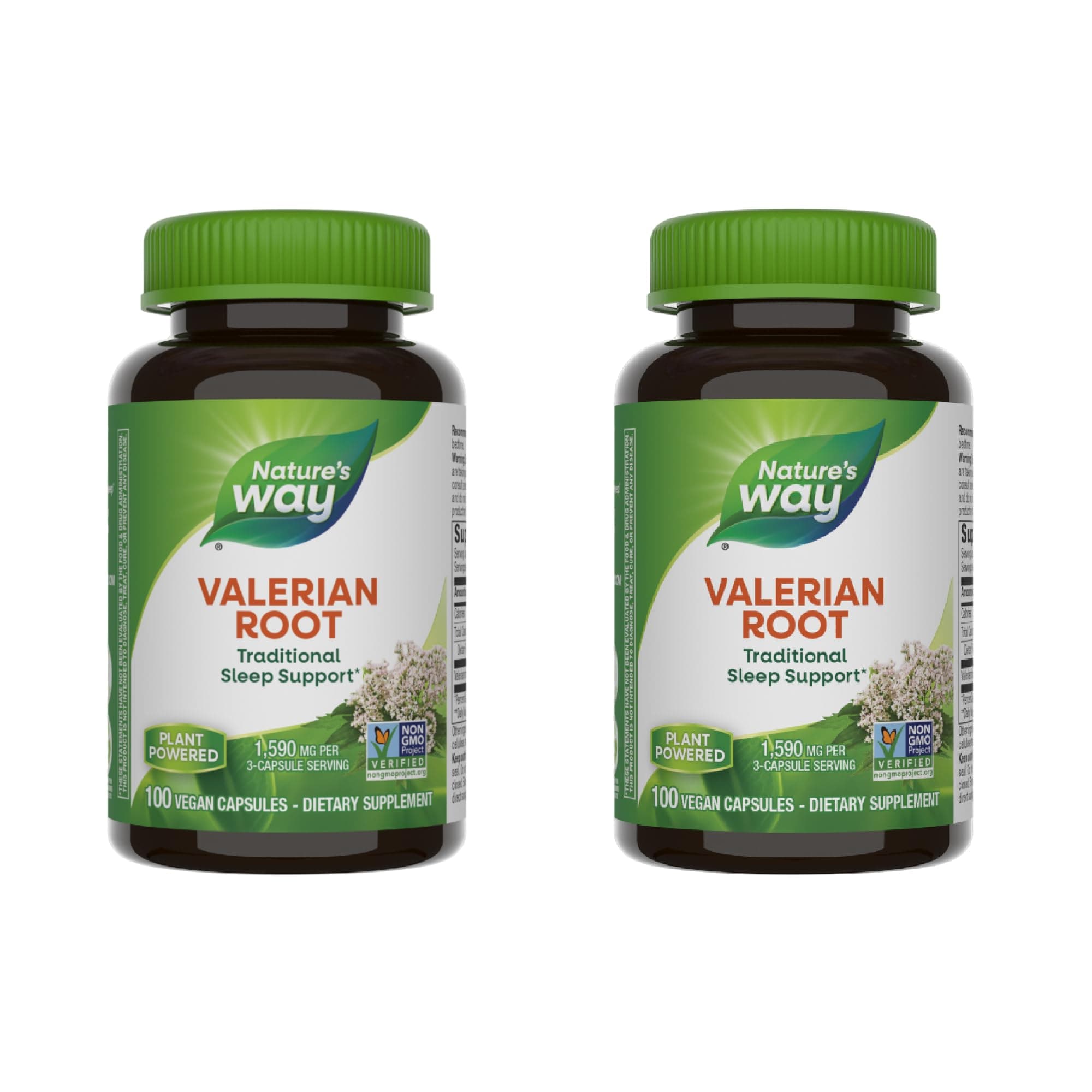 Valerian Root, Traditional Sleep Support*, Non-GMO Project Verified, Gluten Free, Vegan, 100 Capsules (Packaging May Vary) - 2 Pack