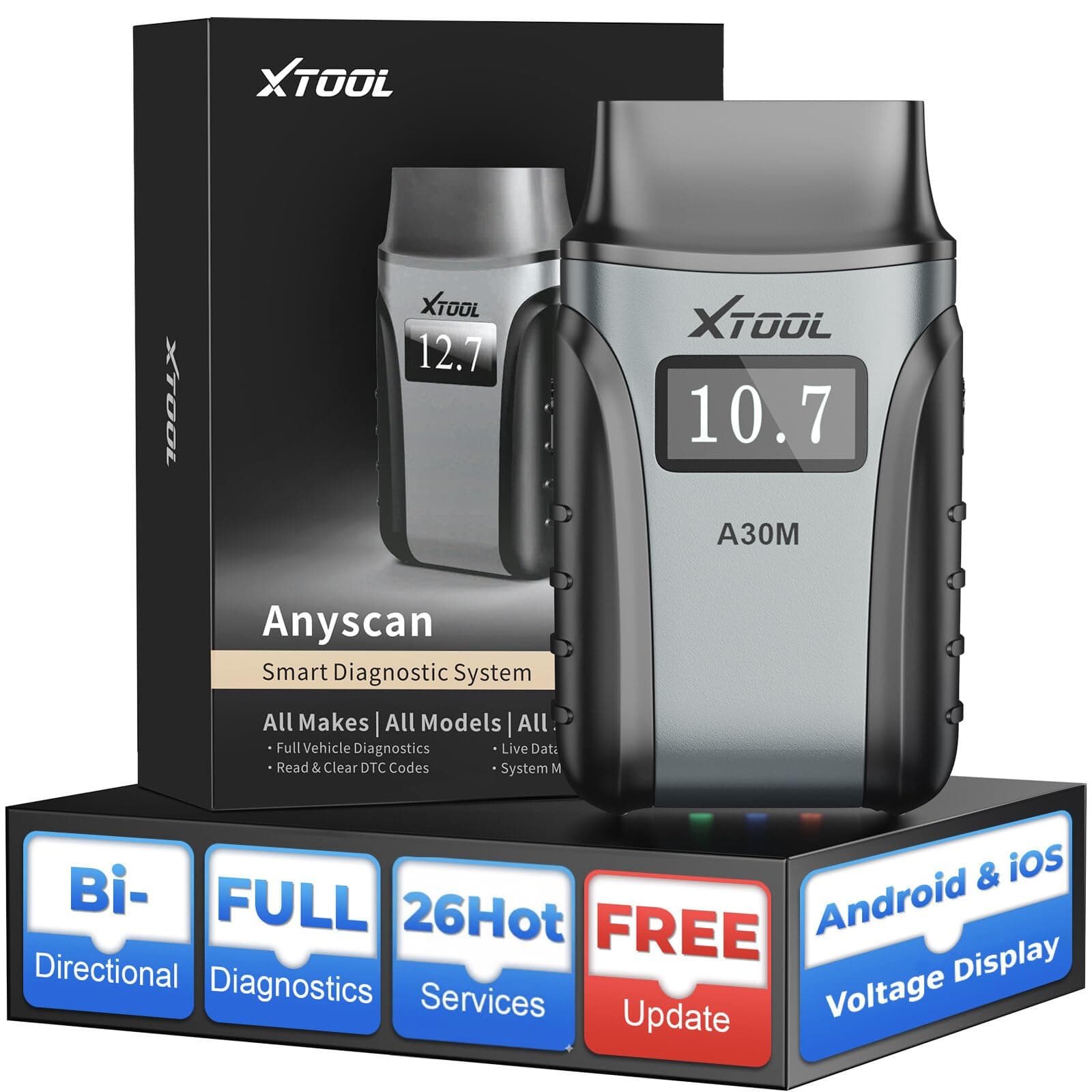 A30M OBD2 Scanner Bluetooth, Car Diagnostic Tool with 26+ Reset, Bi-Directional with All System Diagnostic Scanner, DPF Regeneration Tool for Android & iOS, Lifetime Free Update, CAN FD