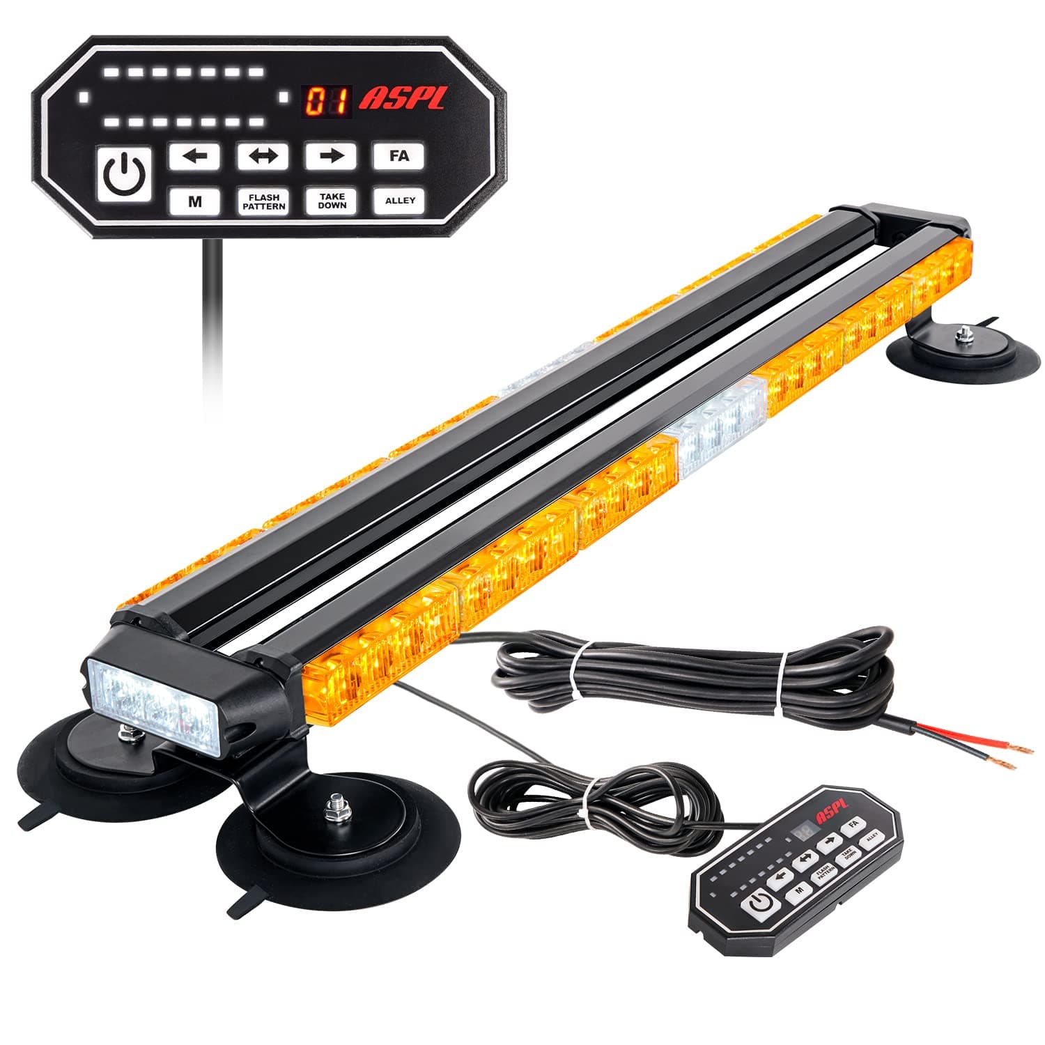 ASPL31" 62 LED Strobe Light Bar with Remote Control Double Side Flashing Emergency Warning Flash Strobe Light with 28 Strong Magnets for Safety Construction Vehicles Tow Trucks Pickup (Amber)