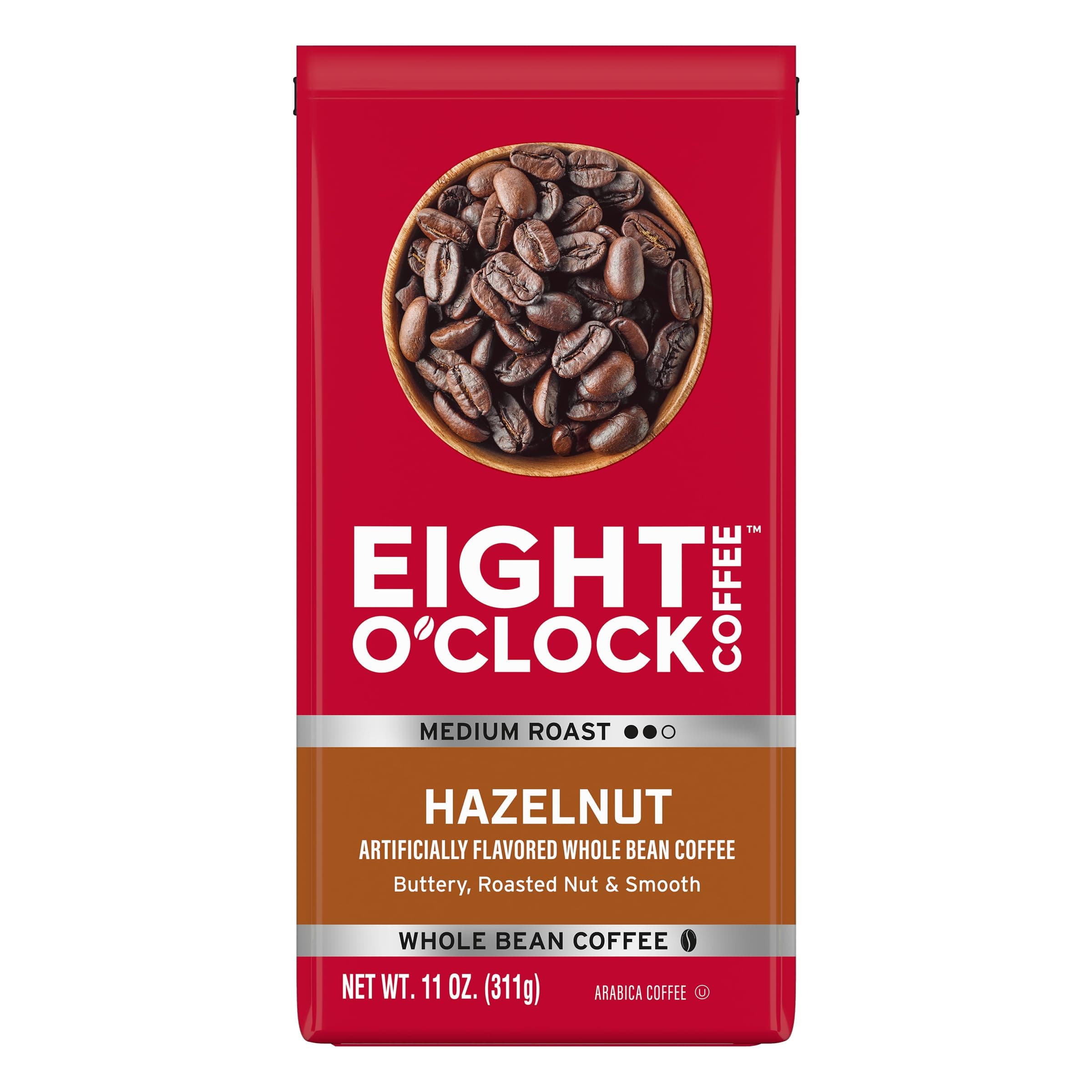 Eight O'Clock Whole Bean Coffee, Hazelnut, 11 Ounce (Pack of 6)