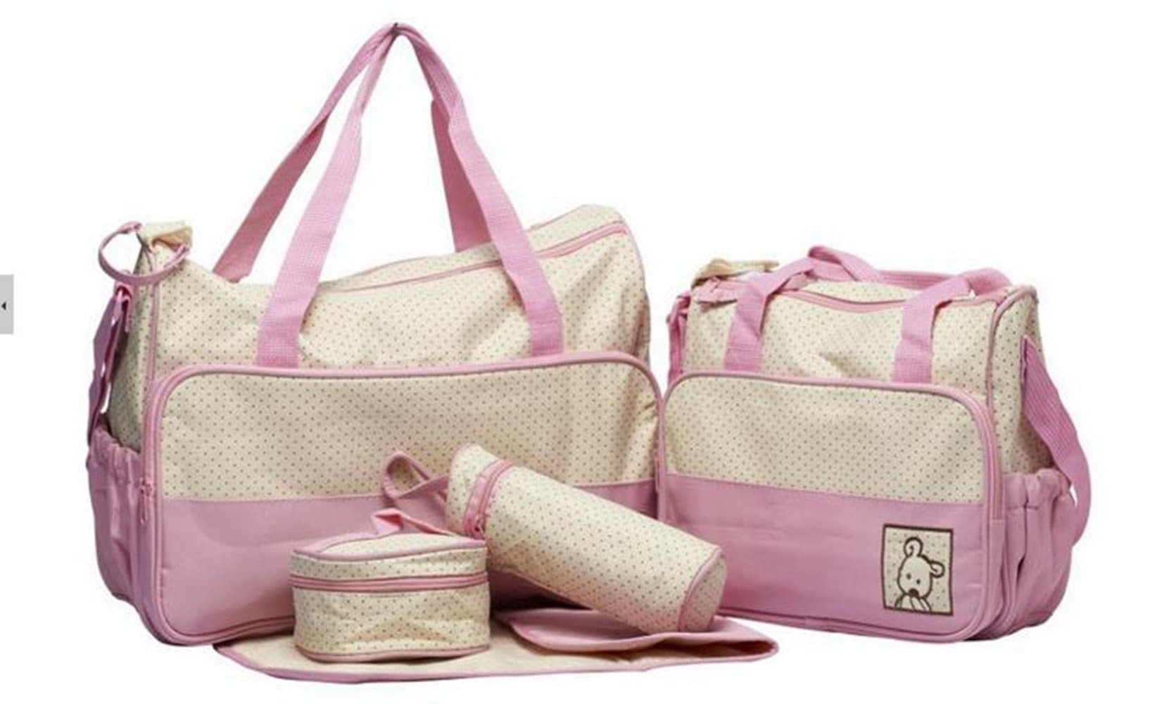Aardman 5pc Multi Function Baby Diaper Nappy Shoulder Mummy Tote Bag Diaper Bag Pink