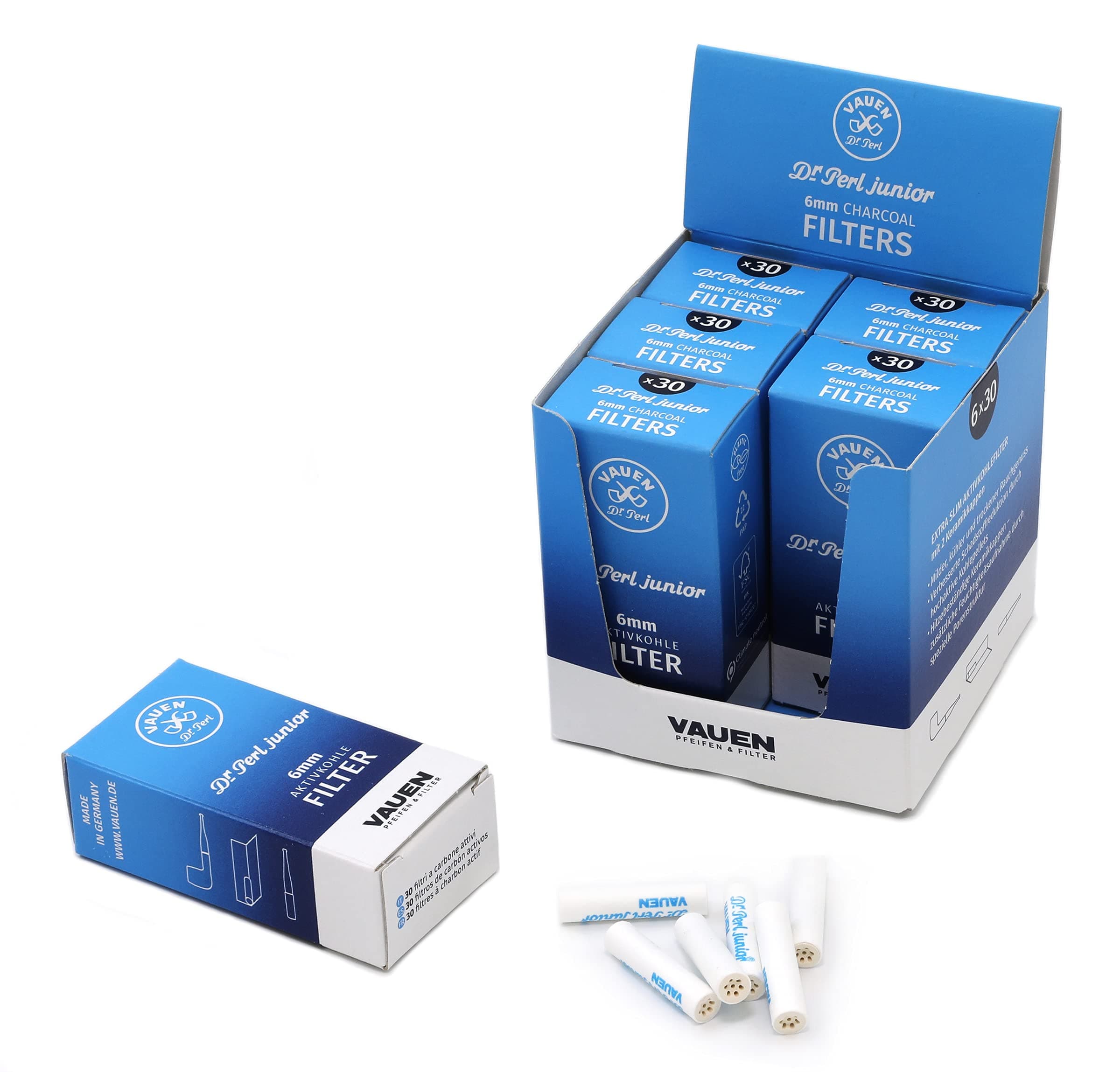Dr. Perl Filter 19697 Dr. Perl Junior 6mm, 6 x 30 Stück Activated Carbon Filter, Paper
