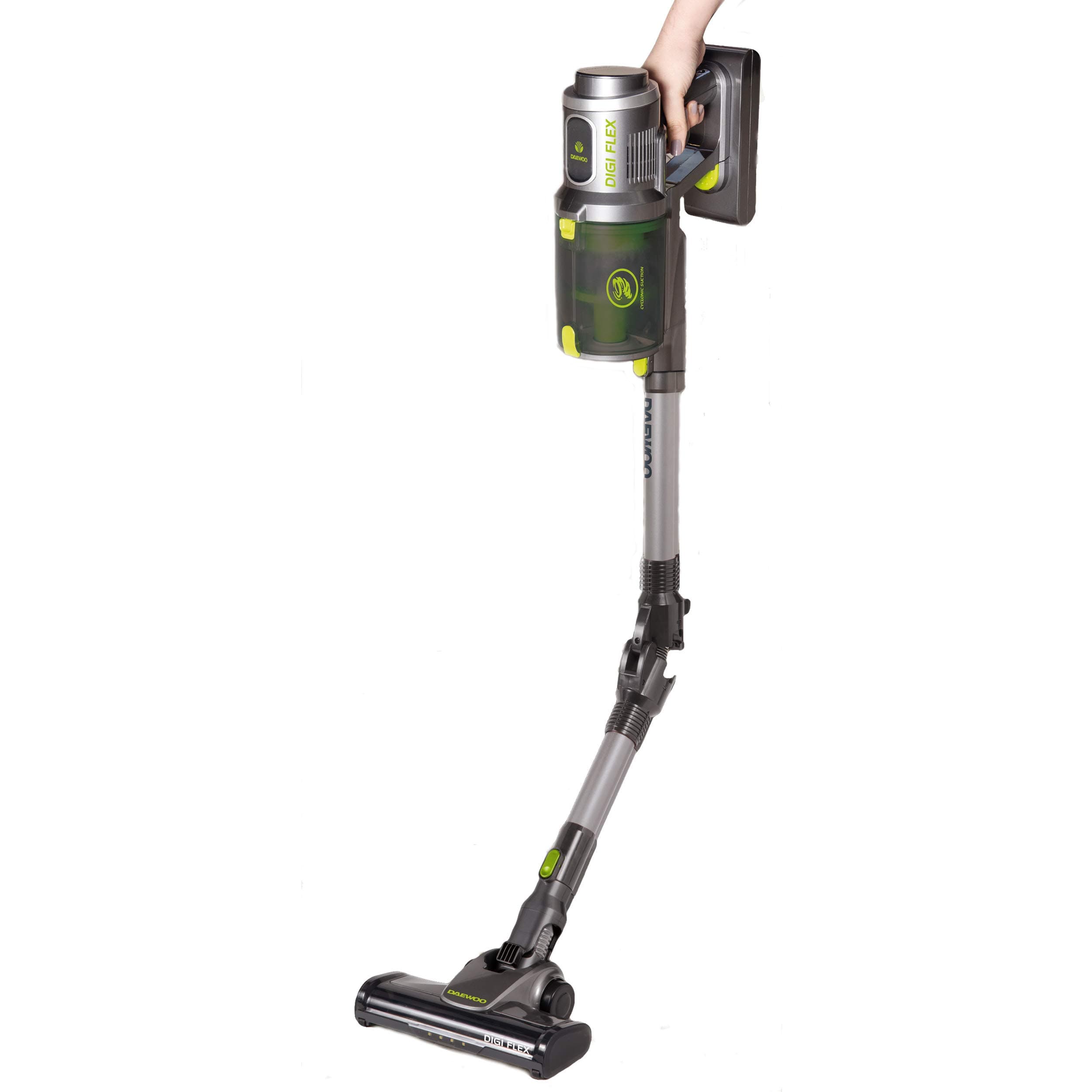 DaewooCyclone Digi-Flex |Handheld Vacuum Cleaner | Bagless 0.8L Dust Tank |3 Power Settings| 40 Min Run Time| Wall Hanging Storage & Charging Doc | Includes additional Tools|Digital Display