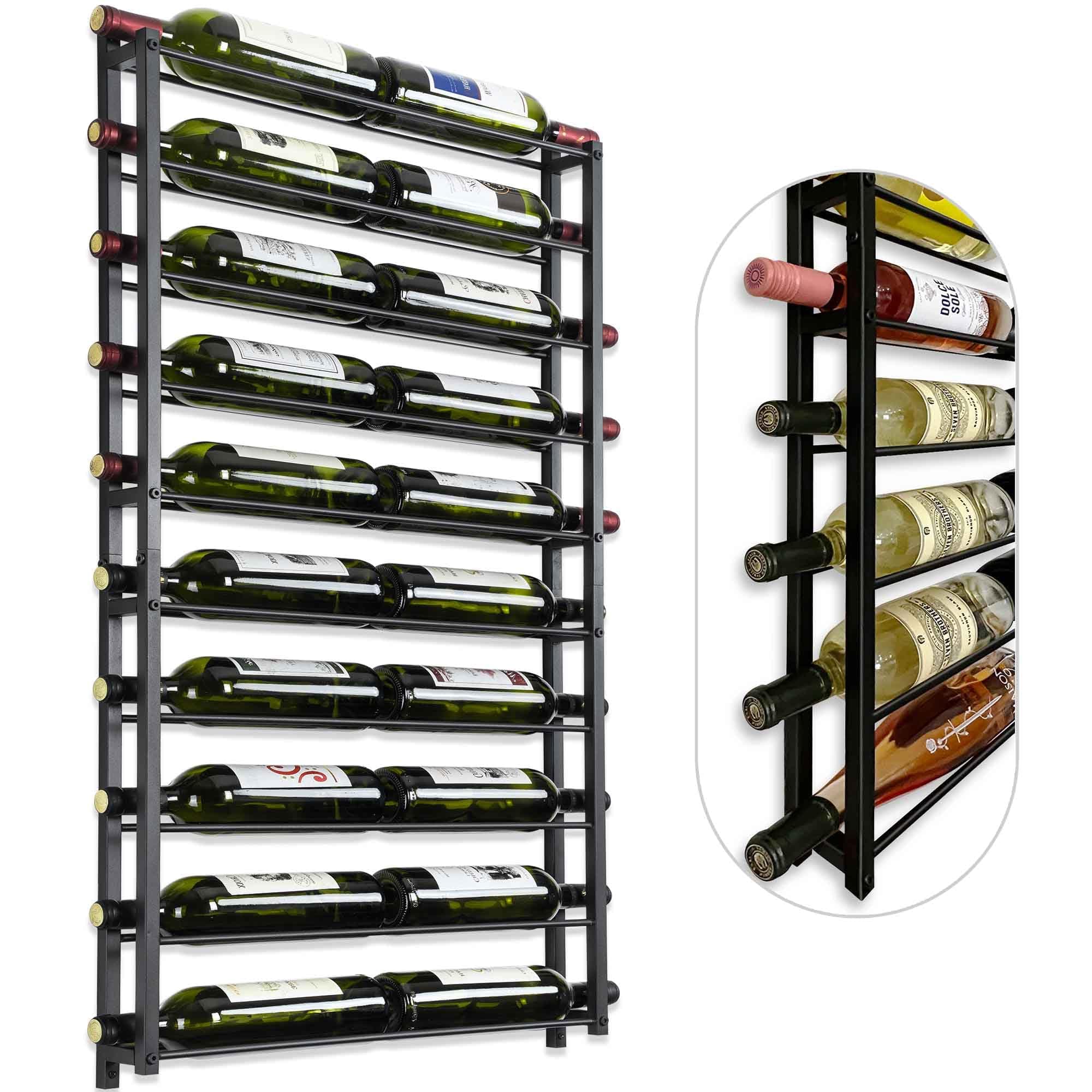 FLstudio Wall Mount Wine Rack: Heavy-Duty 20 Bottle Wall Mounted Wine Rack - Large Wine Storage Organizer Display Holder, Rust-Resistant Metal Wine Bottle Shelf for Bar, Kitchen, Cellar, Dining Room
