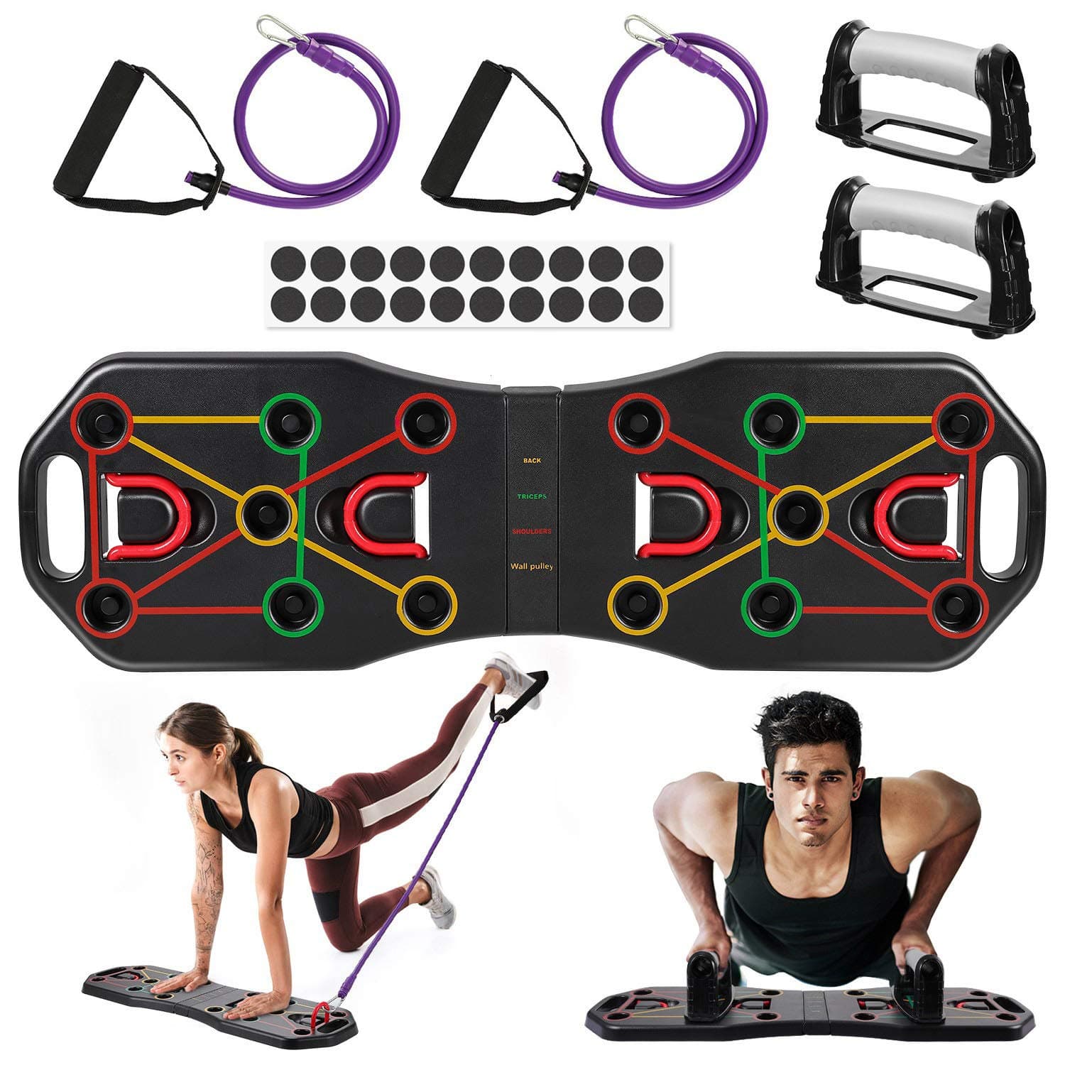 AIMTOP Push Up Board, 9 in 1 Foldable Muscle Board with Resistance Bands, Multifunction Home Workout Press Up Board, Gym Exercise Equipment Push-up Fitness Board for Men Women Strength Training