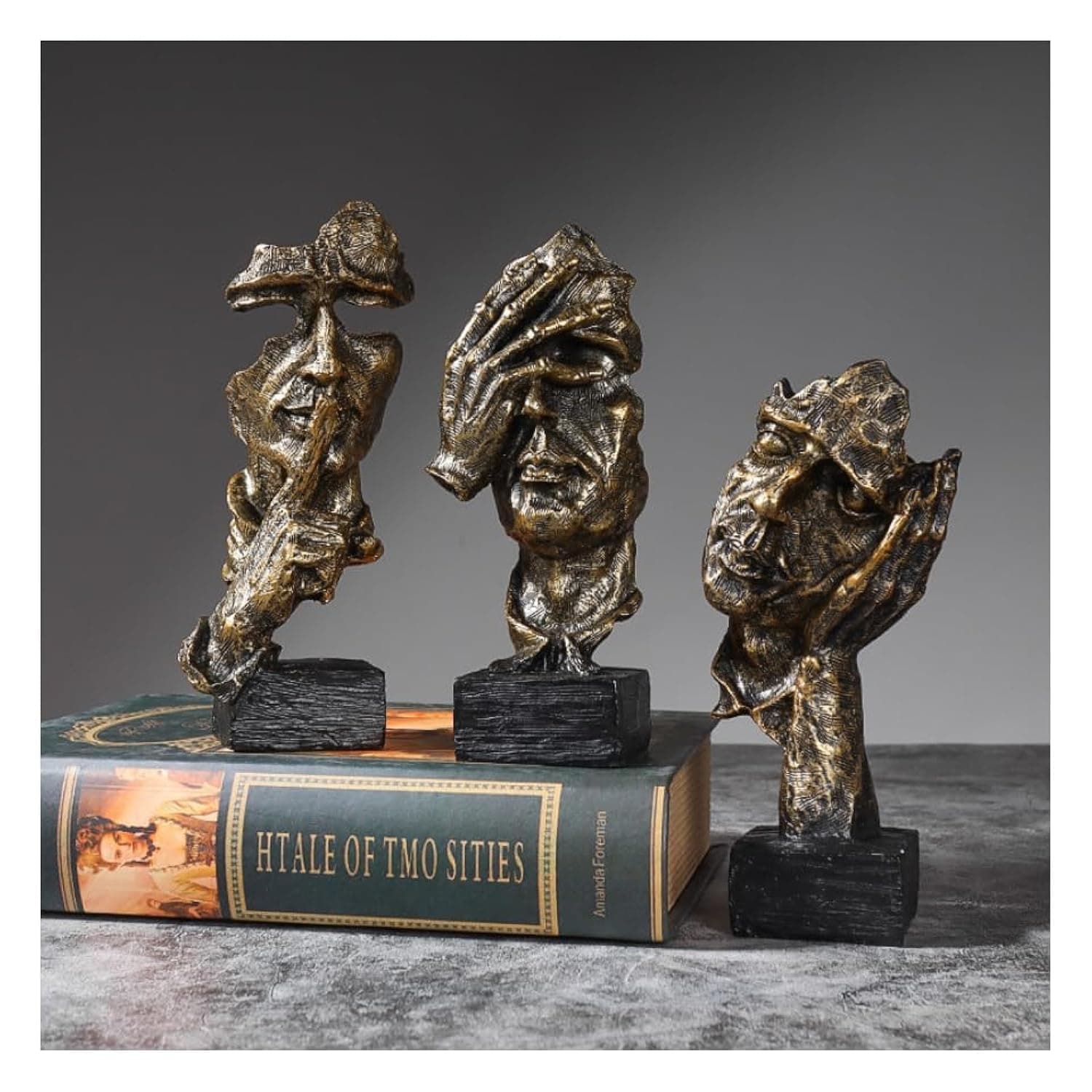 3pcs Statue Abstract and Creative Desk Decorations, Thinker Statue, Hand & Face Statues and Modem Sculptures for Home Living Room Decor, Office Decorate, Bookshelf Decor, Best Gift