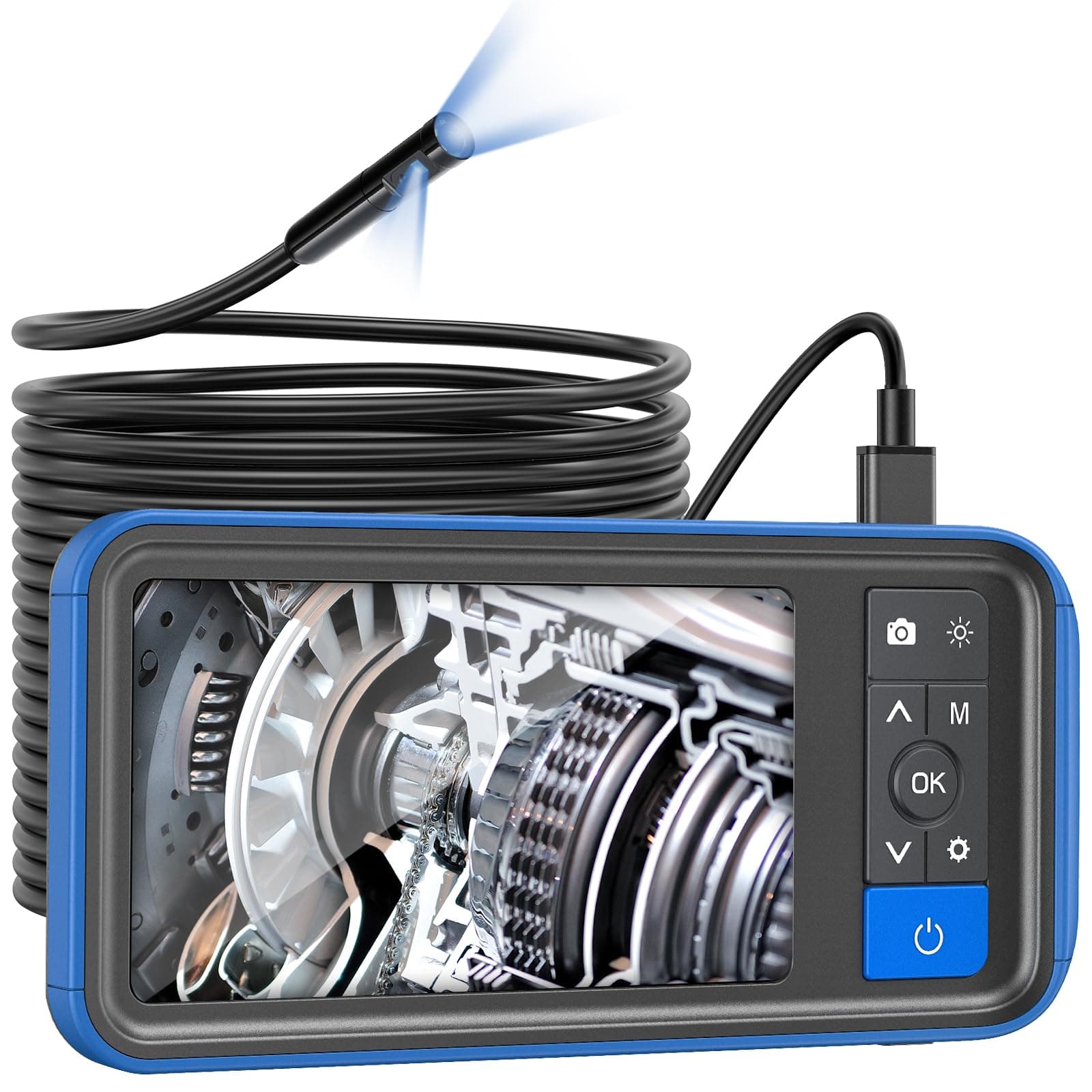 Dual Lens Endoscope Camera with Light, Teslong 4.5" HD Snake Borescope Inspection Camera, Automotive Scope Camera with Flexible Cable, Home Waterproof Fiber Optic for Sewer Drain Pipe (33FT)