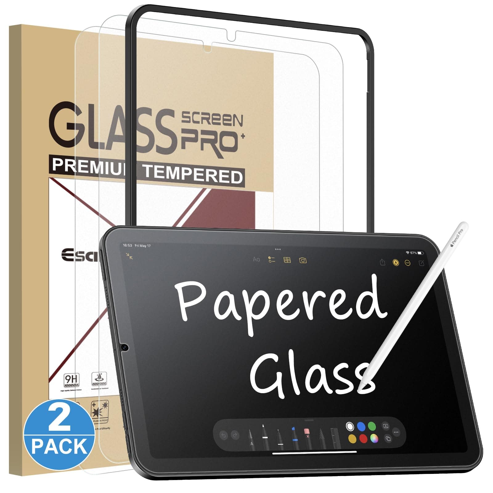 2 Pack Like Paper Glass Screen Protector for iPad mini 7 (2024)/iPad Mini 6(2021) 9H Tempered Glass Film with Alignment Frame, Writing Like on Paper, Anti Glare, Apple Pencil Compatible