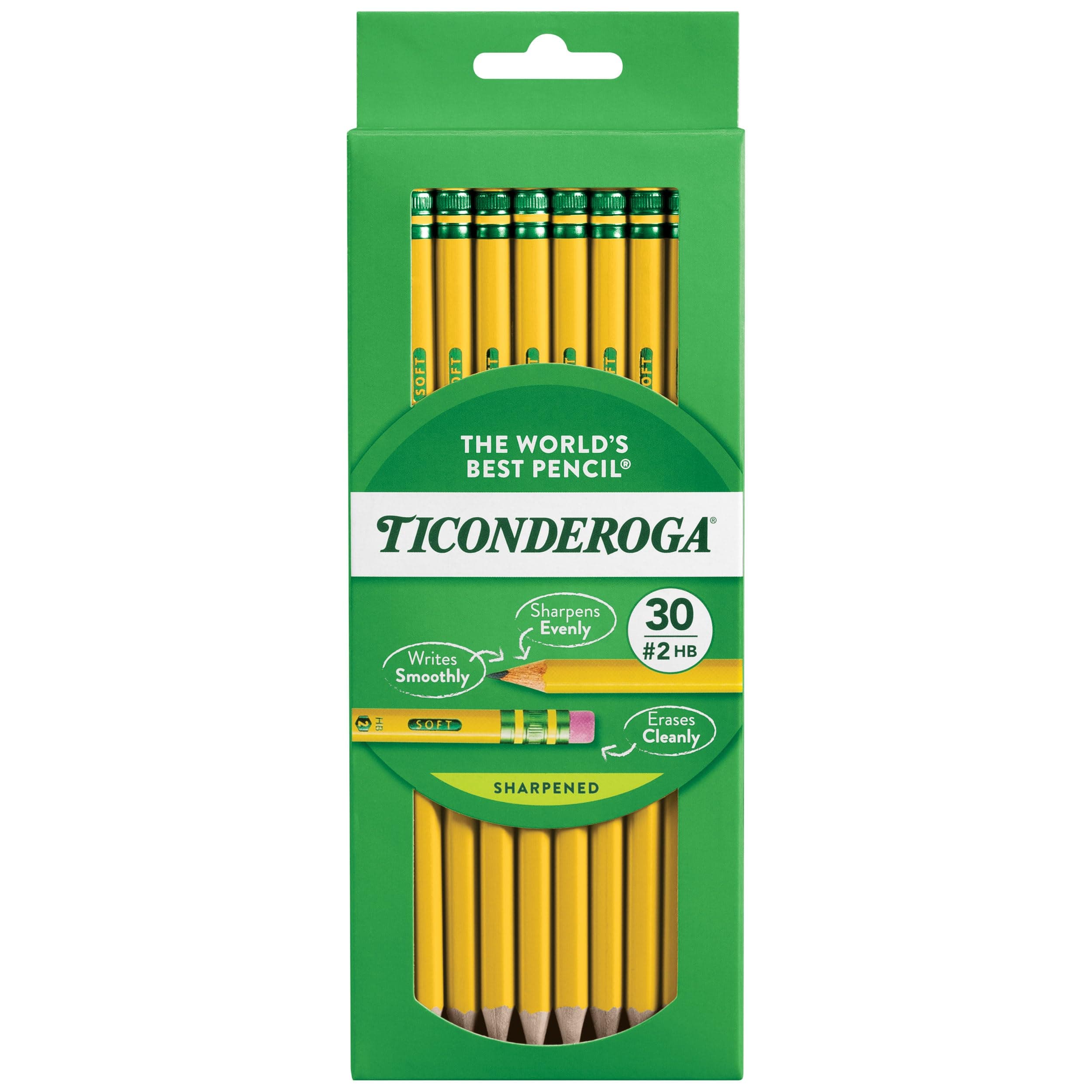 Wood-Cased Pencils, Pre-Sharpened, #2 HB Soft, Yellow, 30 Count