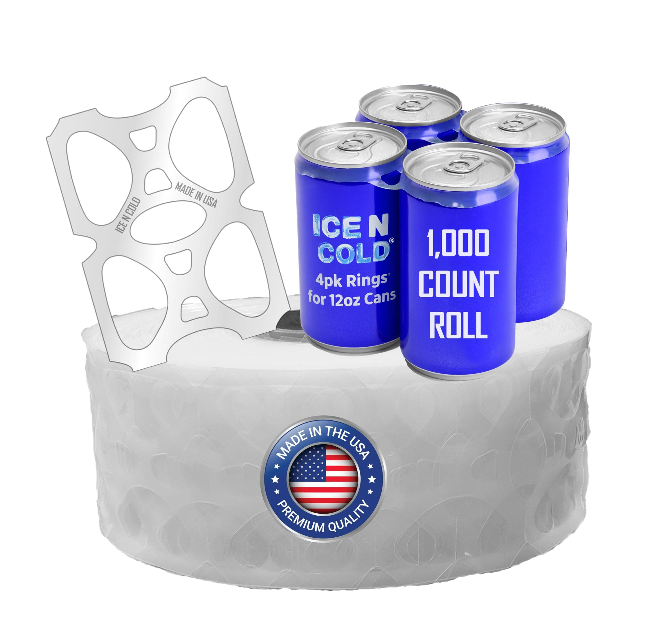 ICE N COLD 4-Pack Rings (1000ct Roll) Universal Fit - Fits all 12oz Beer/Soda Cans | FAST SAME DAY SHIPPING
