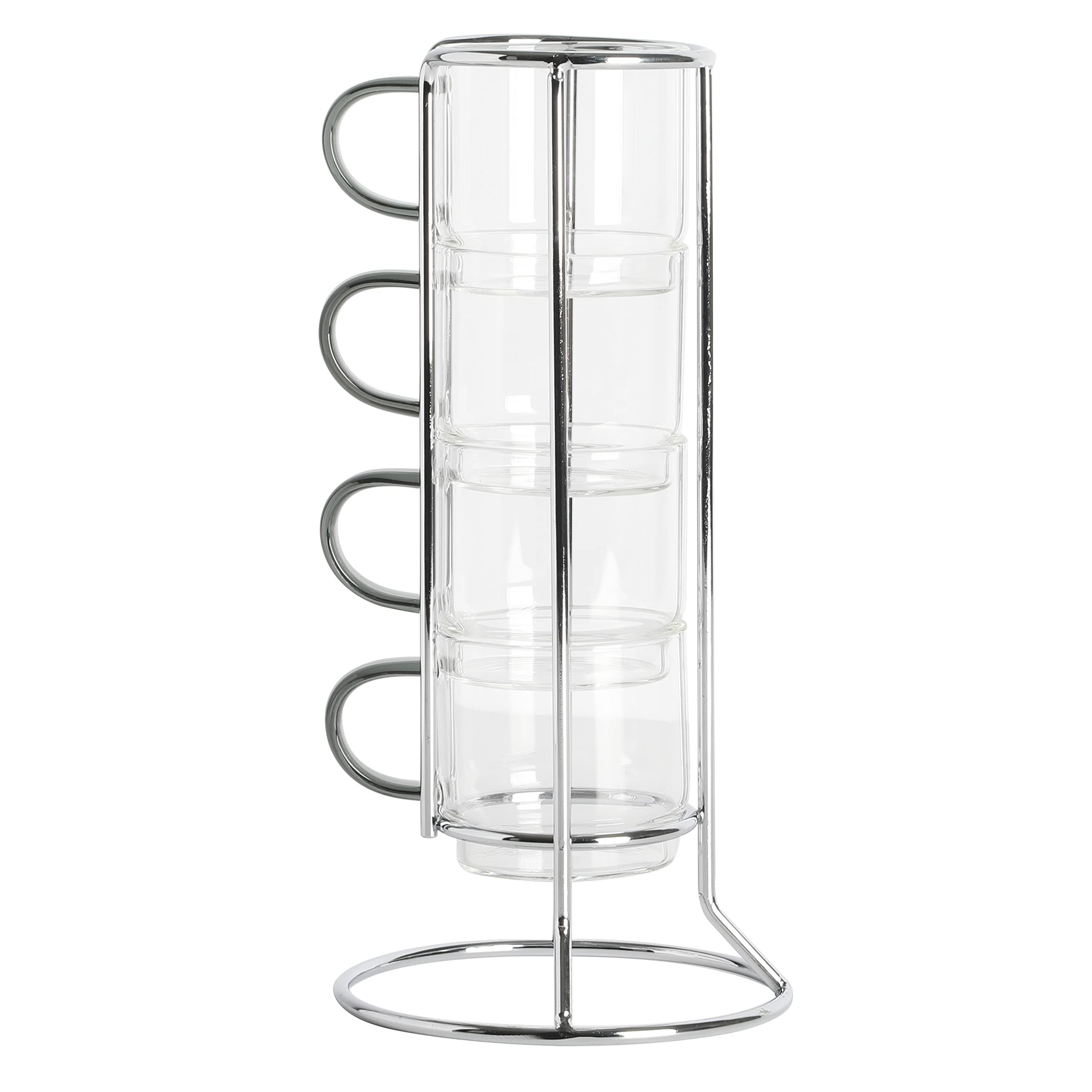 Stackable Glass Espresso Cups with Rack, Glass, 4-Piece
