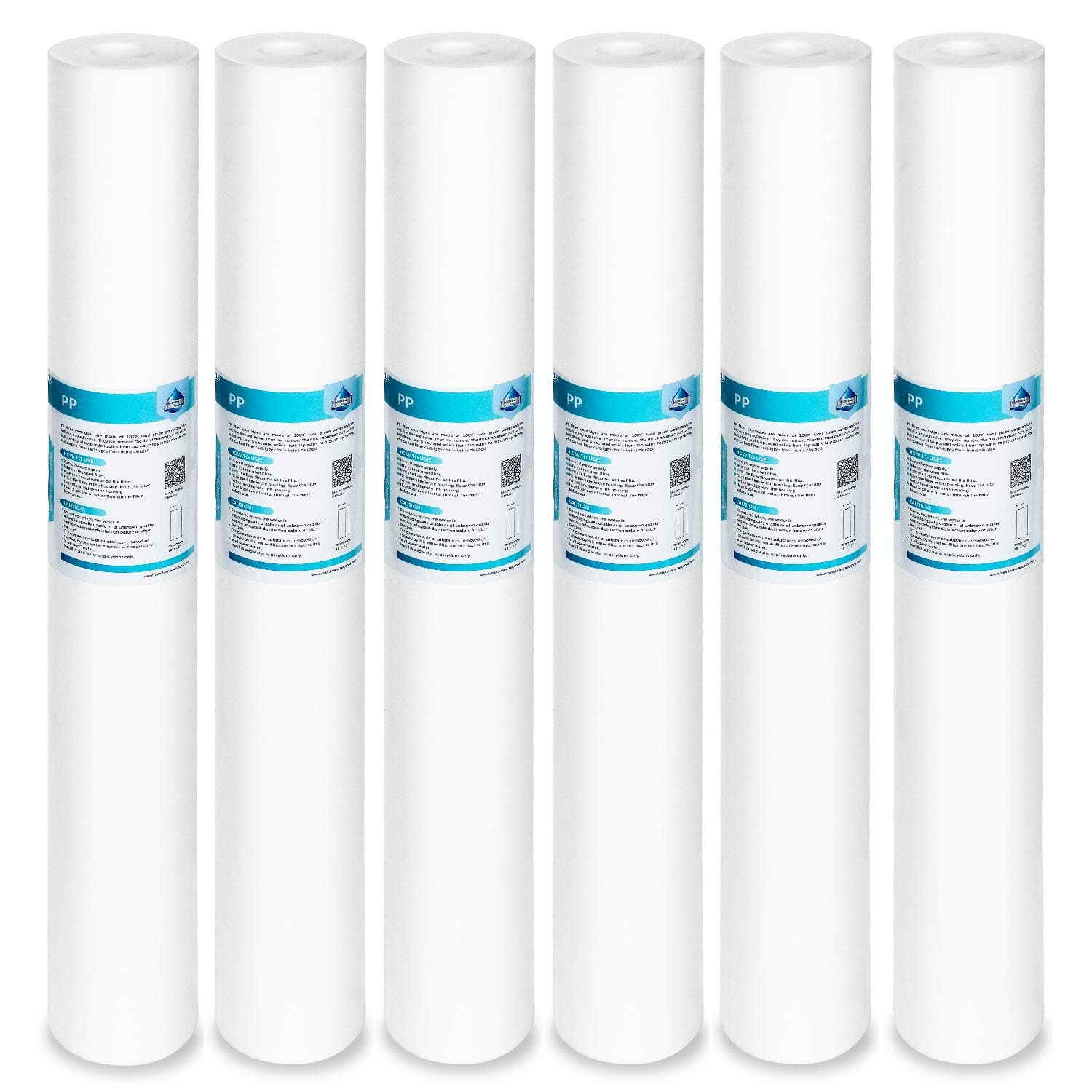 Membrane Solutions 5 Micron Sediment Water Filter Replacement Polypropylene Cartridge 20" x 2.5" for Whole House Filter System - 6 Pack