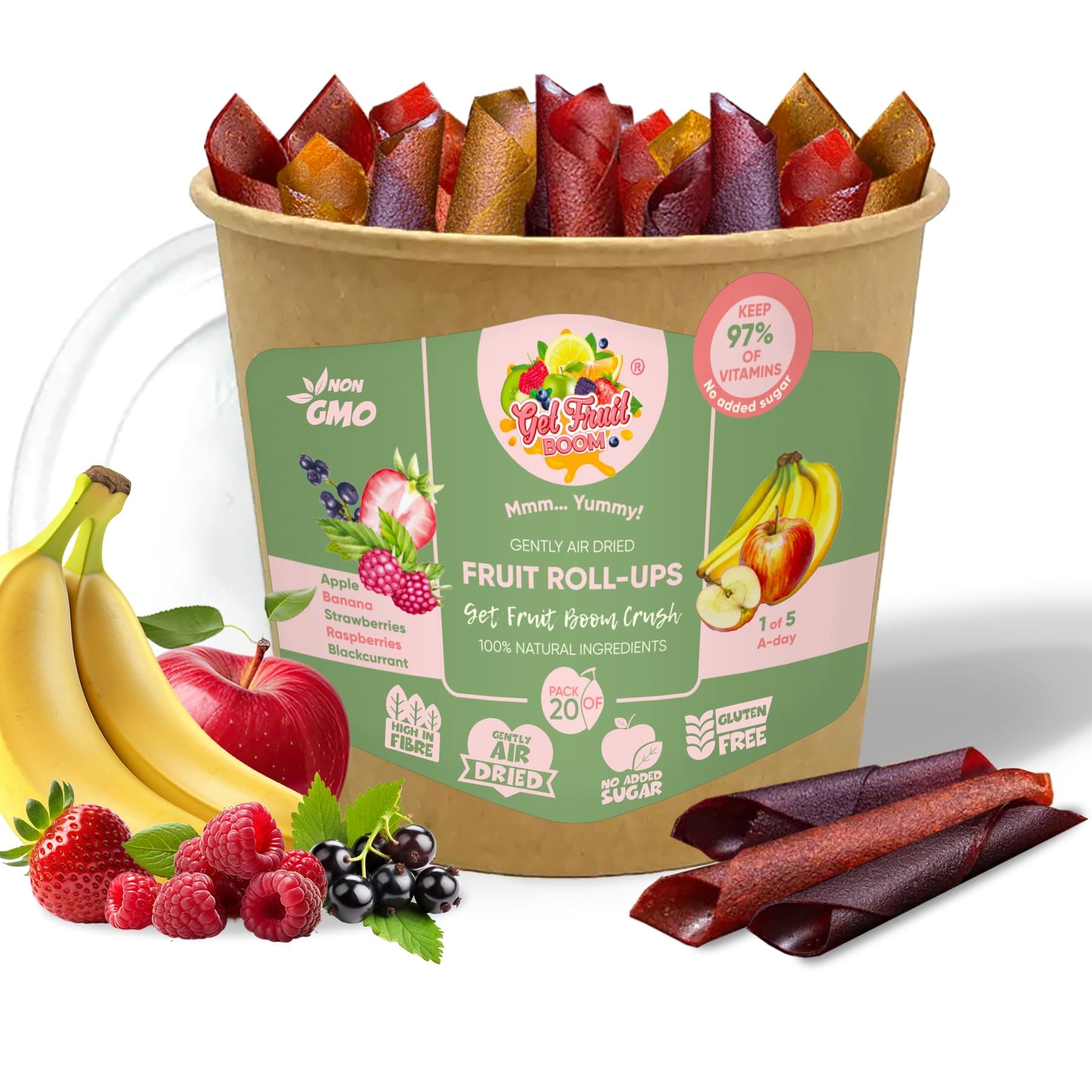 Get Fruit Boom – Air Dried Fruit Snacks, Fruit Leather – Lavashak – No Added Sugar – Vegan, Fruit Roll-Ups, Healthy Snack for Adults and Kids, Rich in Vitamins and Nutrients, Fruit Rolls – Pack of 20