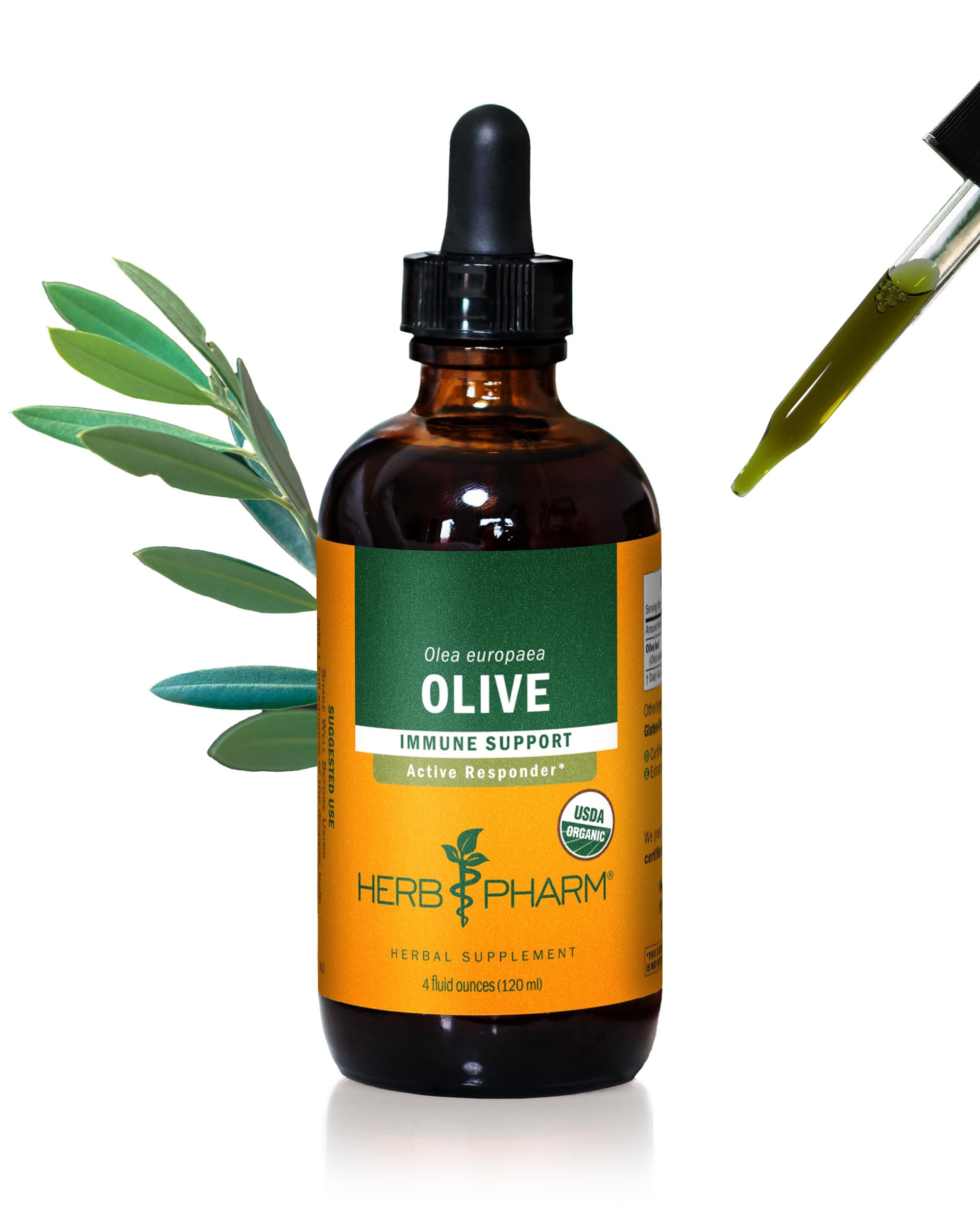 Herb Pharm Certified Organic Olive Leaf Liquid Extract for Immune System Support - 4 Ounce