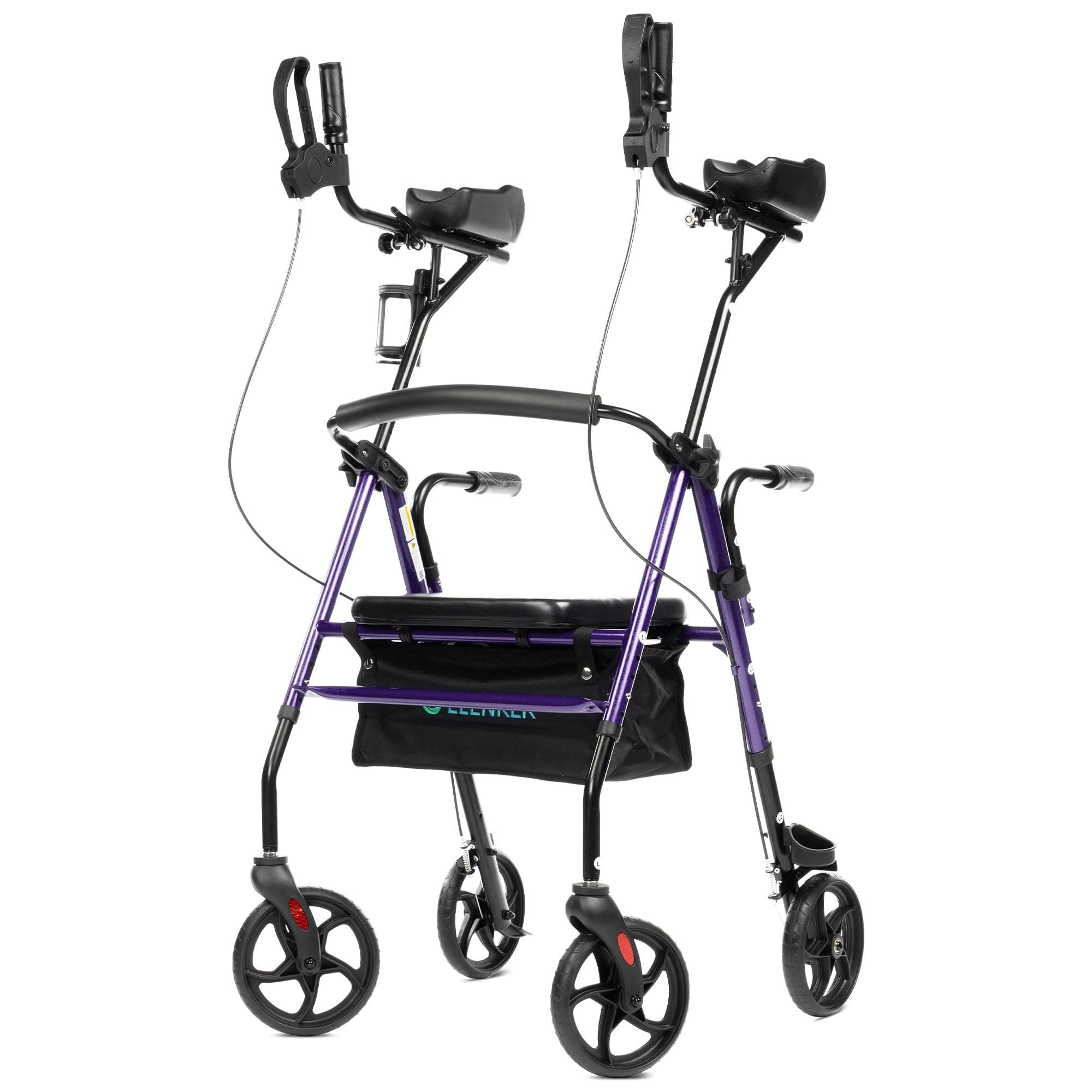 ELENKER Upright Walker, Stand Up Rollator Walker with Padded Seat and Backrest, Compact Folding, Fully Adjustment Frame for Seniors, Purple