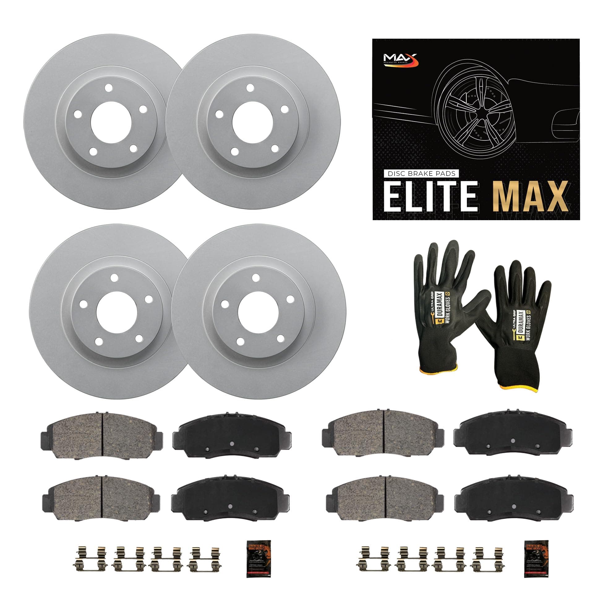 Max Advanced Brakes Front & Rear Brake Kit Compatible With 2011 2012 2013 2014 2015 2016 Kia Sportage AWD Replacement Geomet Coated OE Disc Brake Rotors and Ceramic Brake Pads