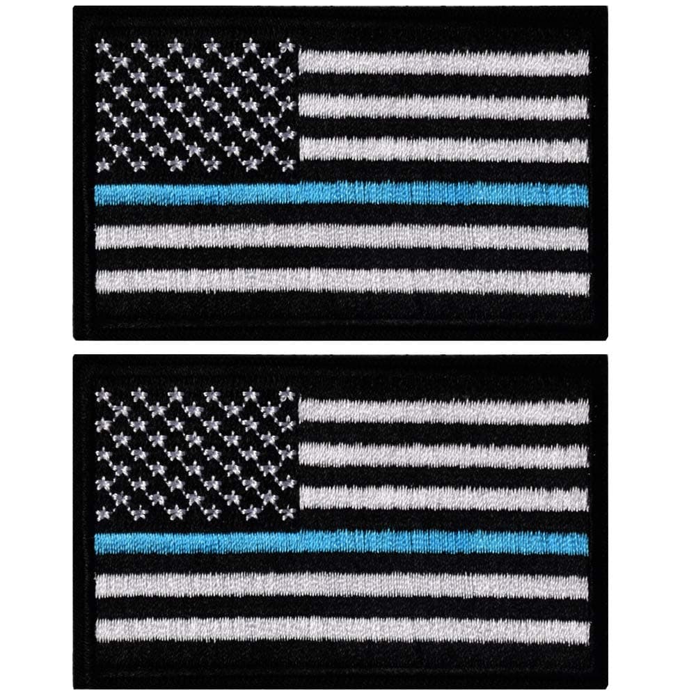 2PCS American Flag Patches, Hook & Loop Tactical Morale Patch Full Embroidery Military Patch for Caps Bags Vests Military Uniforms, Blue Line
