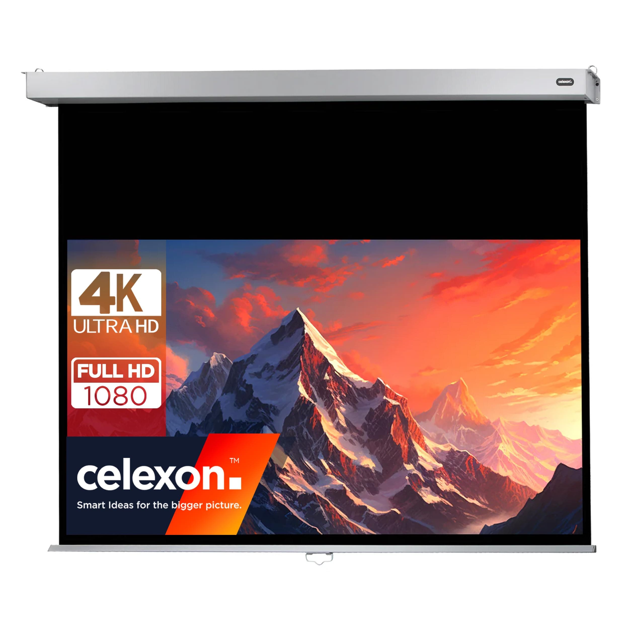 celexon Professional Plus Manual screen 130" | 280x158 cm 16:9 | Manually extendable 4K, full HD projector screen for office presentations & home cinema projections | wall & ceiling mounting