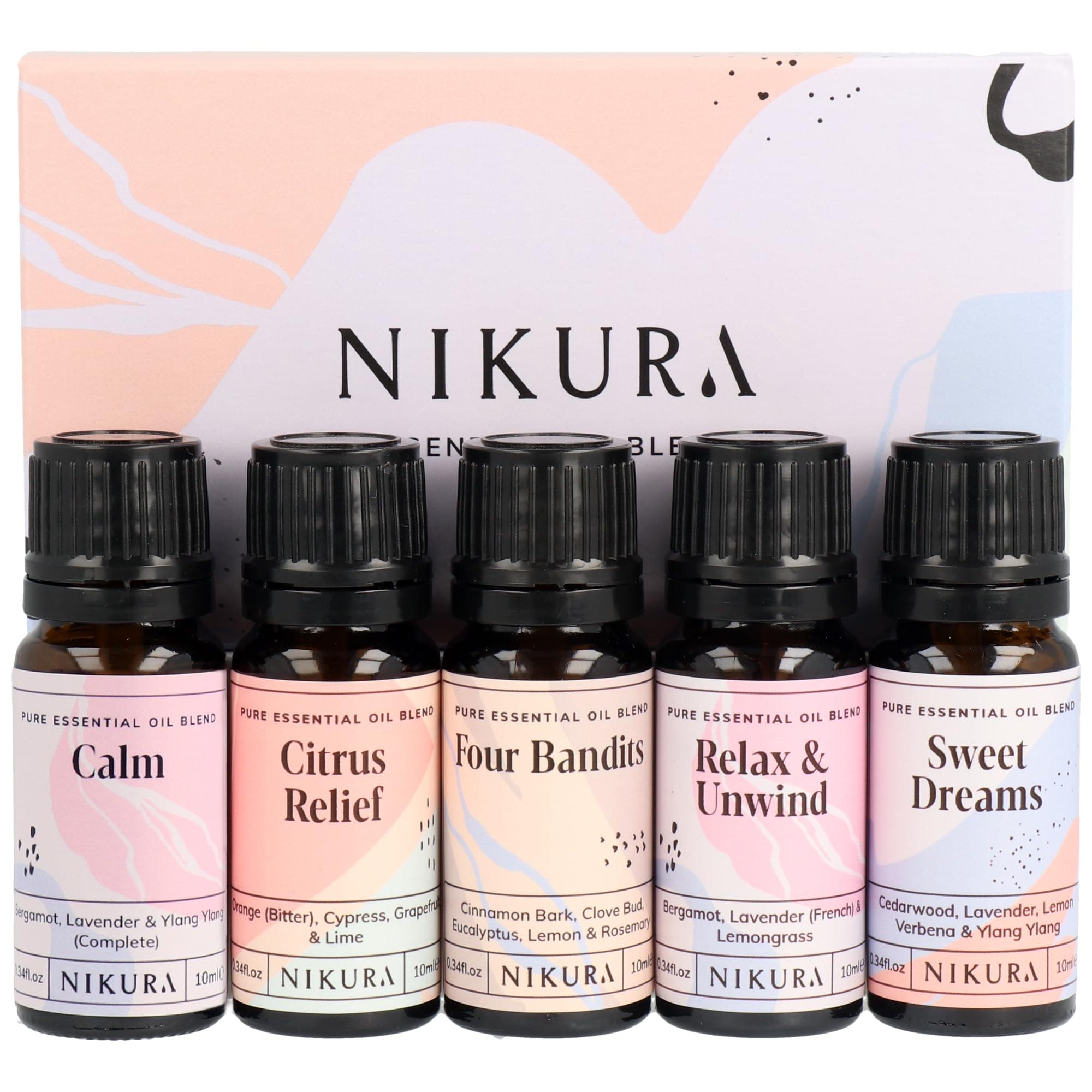 Nikura Essential Oils Blends Gift Set | Calming Essential Oils for Diffusers for Home, Sleep, Wax Melts | Relaxing Aromatherapy Oils | UK Made & Vegan