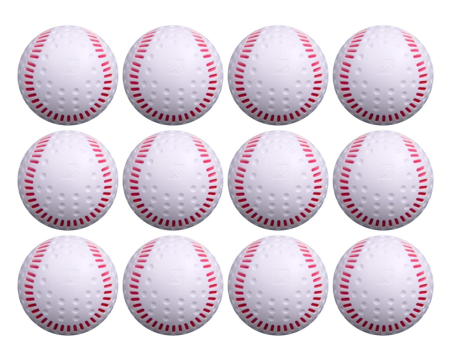 Baden White Dimpled Baseballs with Red Seams | High-Durability for Pitching Machines, Consistent Training, 12-Pack