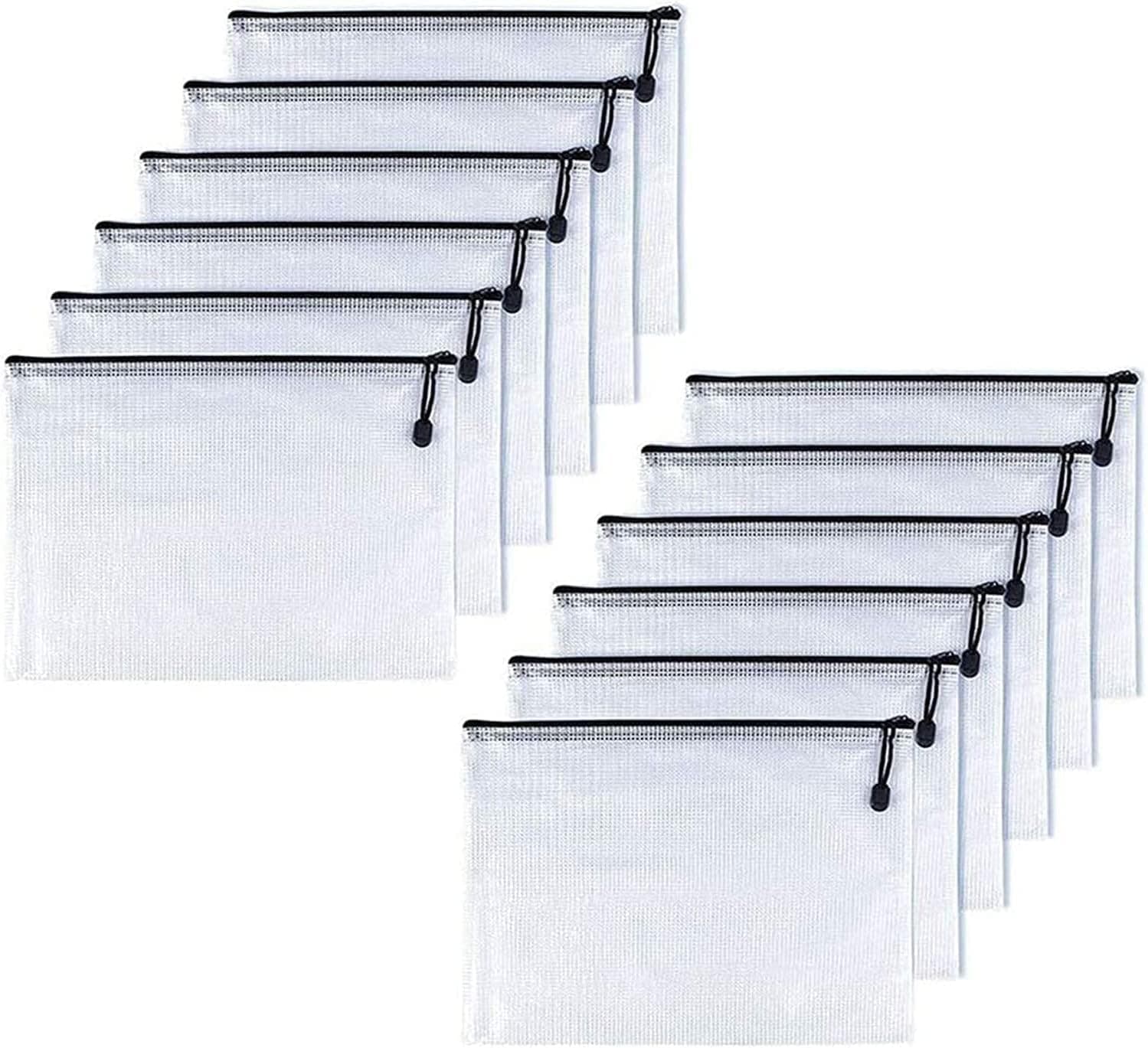 Oaimyy-B6(5.5"x 7.5"),12 Pcs,Plastic Mesh Zipper Pouch Document Folders Bag Zip File Folders for School Office Supplies, Travel,Puzzles Games Organizing Storage-Black