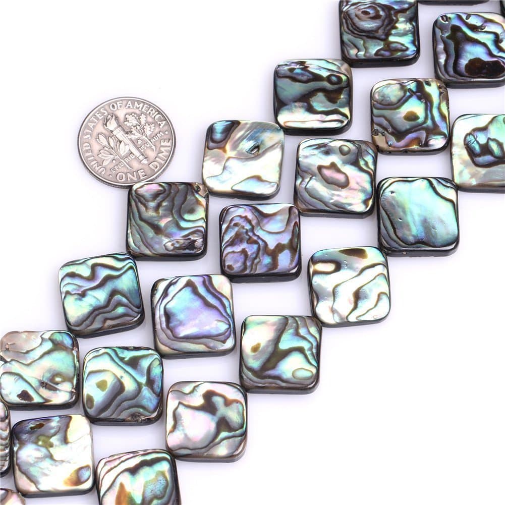 10mm Natural Diagonal Square Flat Abalone Shell Semi Precious Gemstone Beads for Jewelry Making (33pcs/Strand)