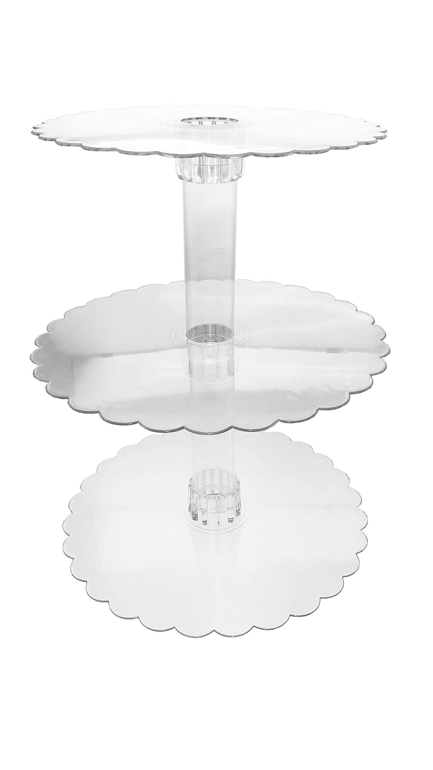 14-1/4 Inch Tall Three Tier Cupcake or Cake Stand with Scalloped Eges Made of Clear Hard Acrylic - Mix and Match Use As a One Tier, Two Tier or Three Tier - Center Tube Is Hollow and Can Be Filled If Desired (1, 2 LB) by Wedding Collection