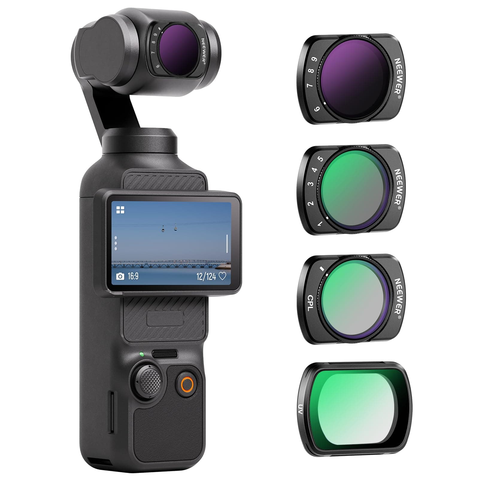 Magnetic Variable ND&UV&CPL Filter Set Compatible with DJI OSMO Pocket 3 Creator Combo Accessories, Action Camera 4 Pack UV CPL ND2-32(1-5 Stop) ND64-512(6-9 Stop) Neutral Density Filters