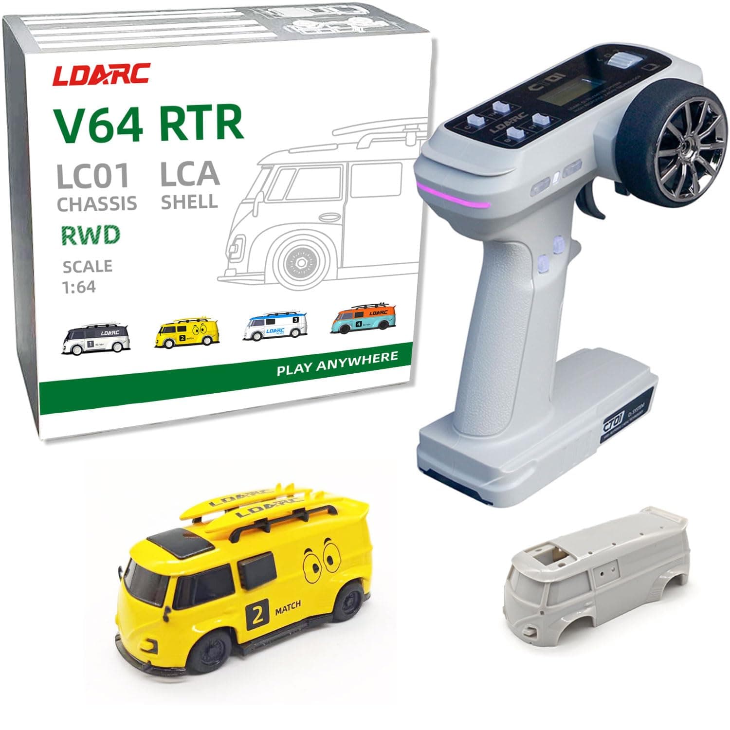 LDARC 1:43 Scale Mini RC Crawler RTR RC Rock Truck 4x4 2.4GHZ Hobby Grade Remote Control Car Model Vehicle RC Buggy (V64-Yellow)