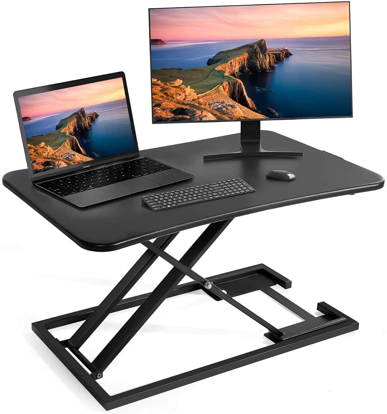 Height Adjustable Standing Desk Converter, Sit to Stand Desk Riser, Stand Up Desk Riser, Ergonomic Home Office Computer Workstation (Black)