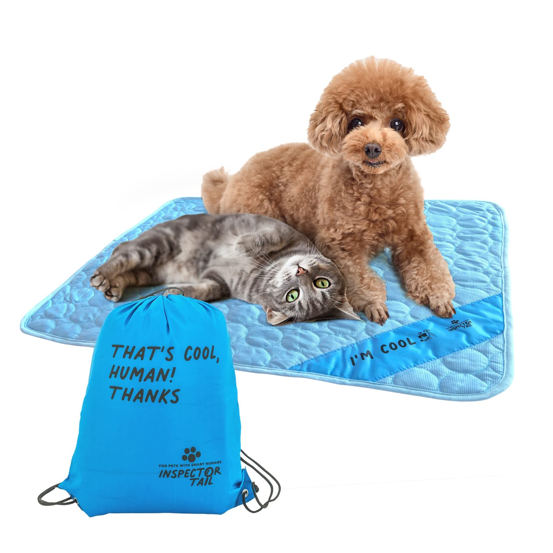 INSPECTOR TAIL Self Cooling & Traveling Mat + Free String Bag Pack/Washable & Portable Pet Soft Pad for Indoor or Outdoor/Perfect for Dog & Cats for Car Travel Kennel Sofa Bed Floor/Blue
