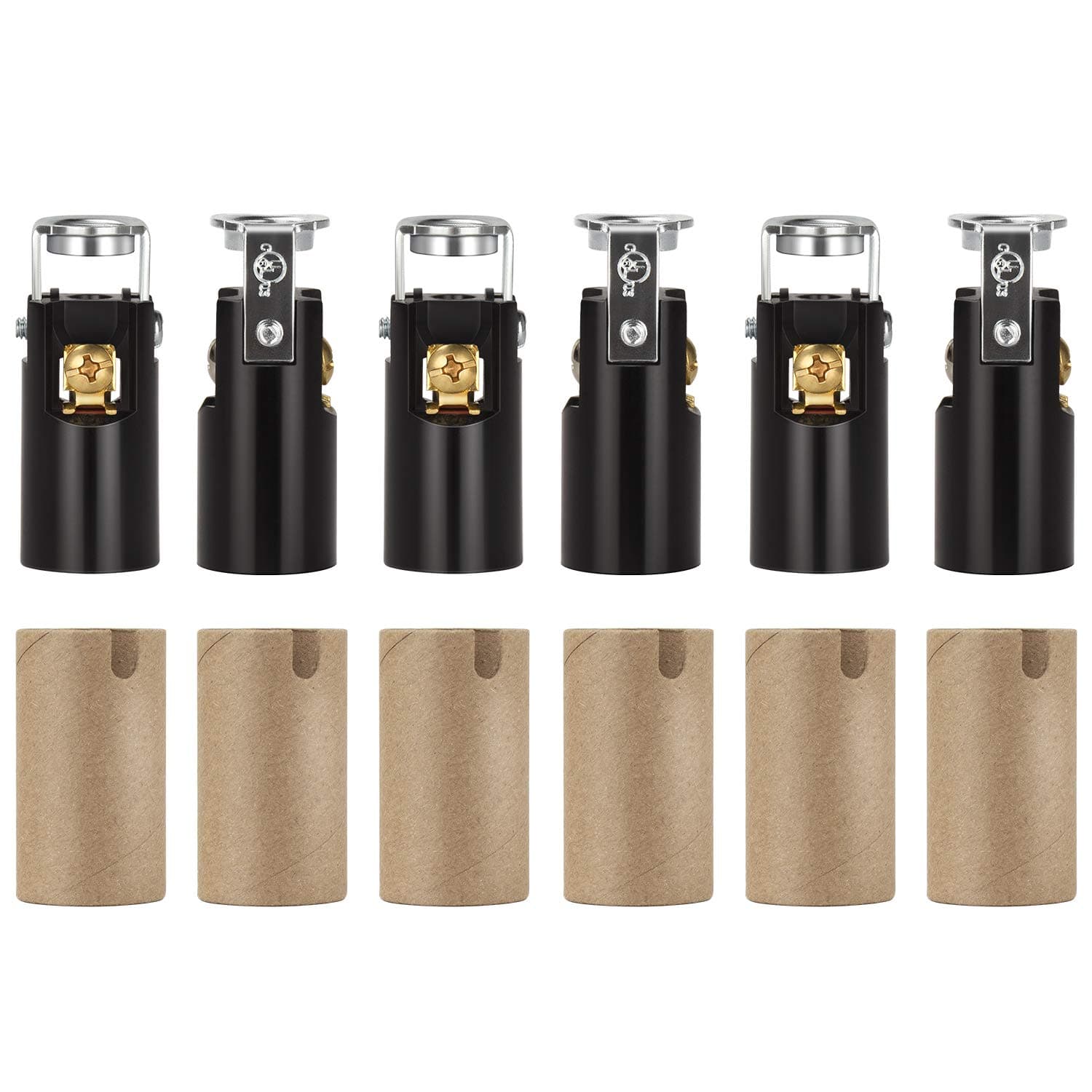 DiCUNO E12 LED Light Bulb Socket, Candelabra Base Socket Replacement, Chandelier Candle Lamp Holder Parts with Cardboard Insulator, Keyless Phenolic, UL Listed, 6-Pack