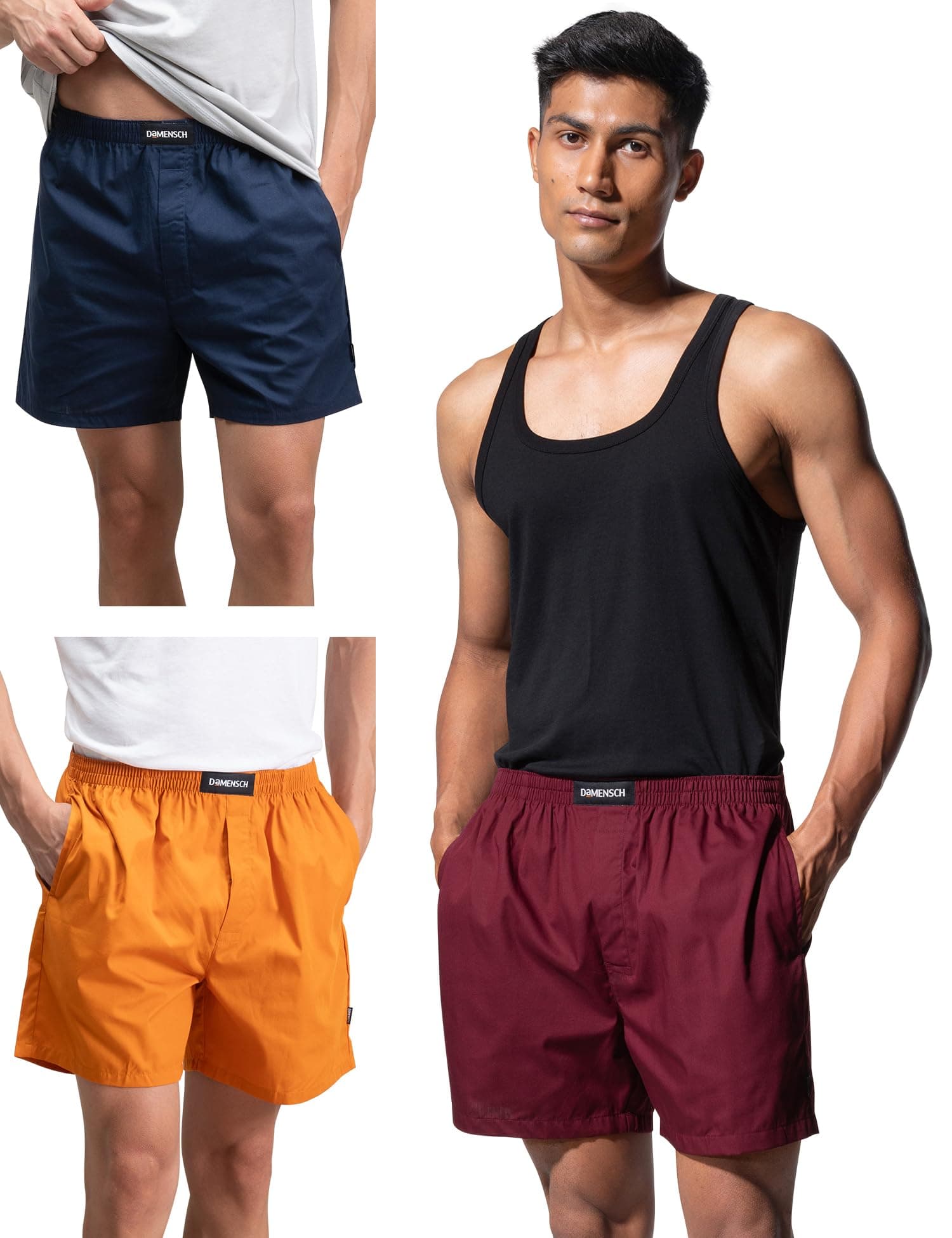 DAMENSCH Men Solid Pure Cotton Breeze Ultralight Inner Boxers (Pack of Assorted Colours I Color & Print May Vary)