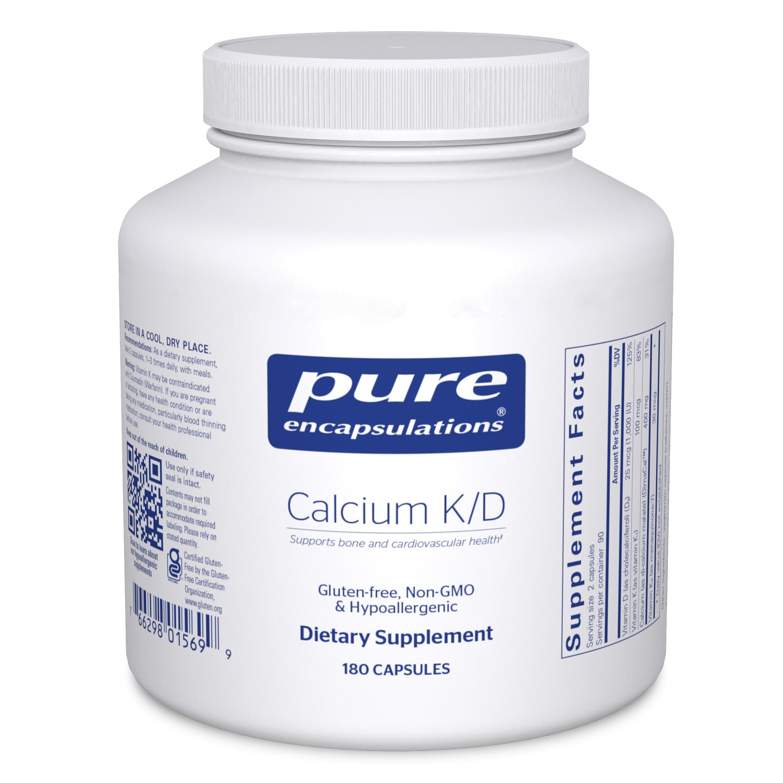 Pure Encapsulations Calcium K/D | Supplement for Bone Strength, Immune System, Colon, and Cardiovascular Health* | 180 Capsules