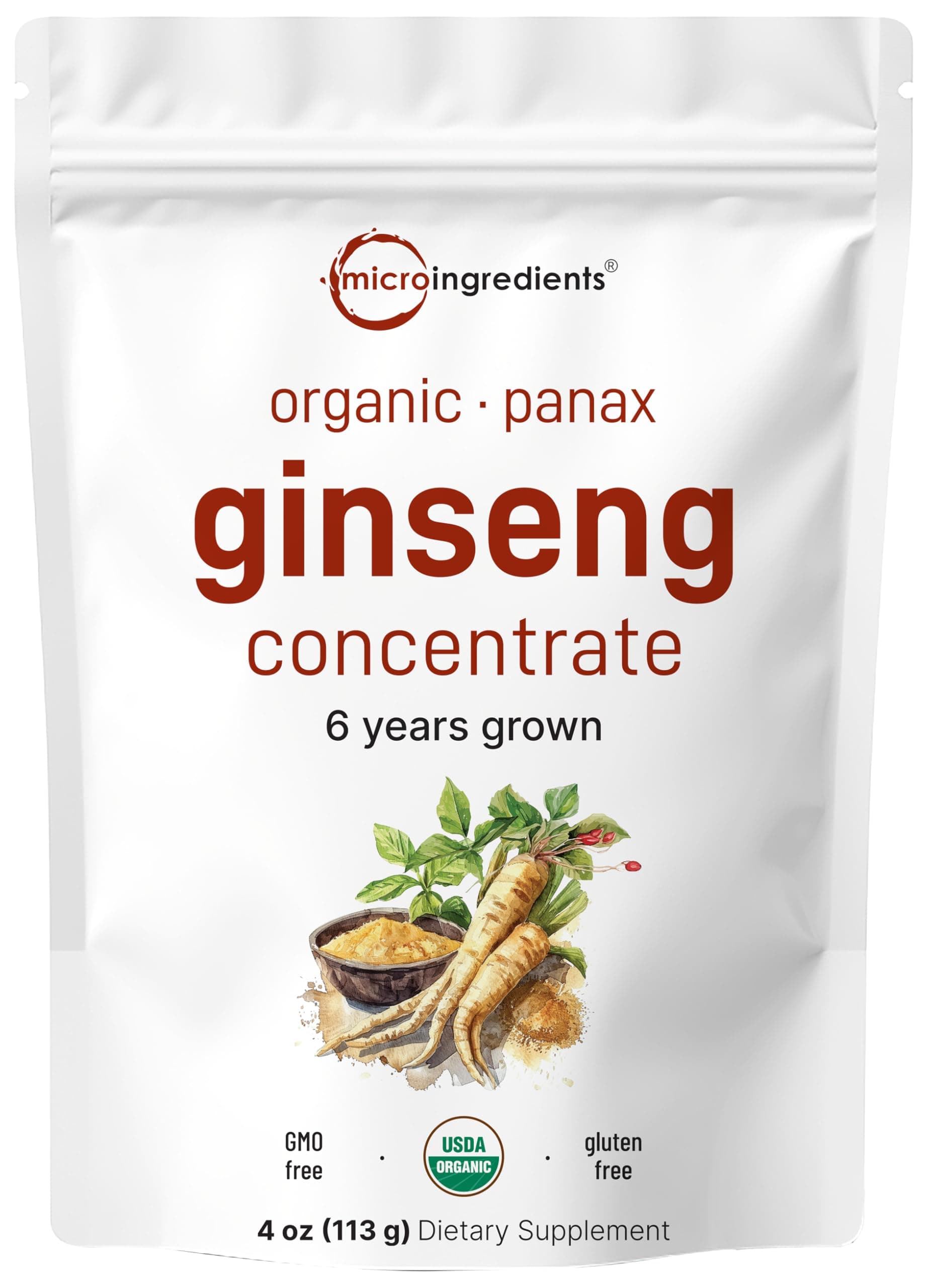 Micro Ingredients Maximum Strength Organic Korean Ginseng Root 200:1 Powder, 4 Ounce, Red Panax Ginseng Powder, Active Ginsenosides, Vegan Friendly