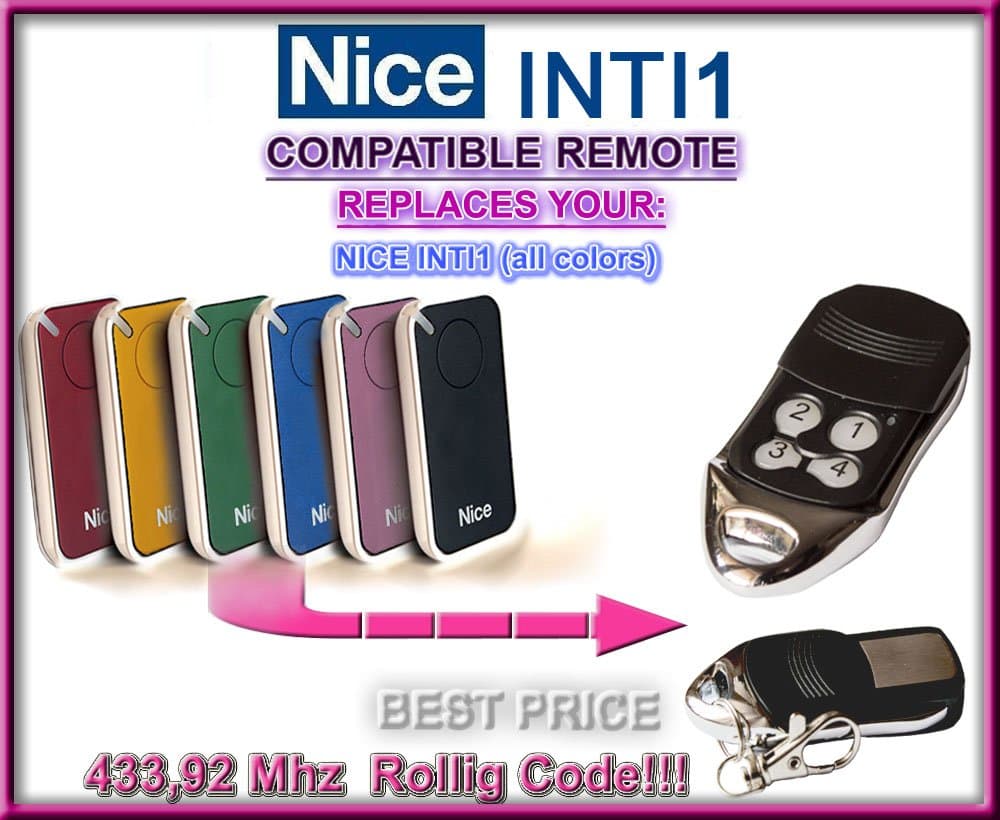 NICE INTI1 compatible remote control replacement transmitter, 433.92Mhz rolling code keyfob