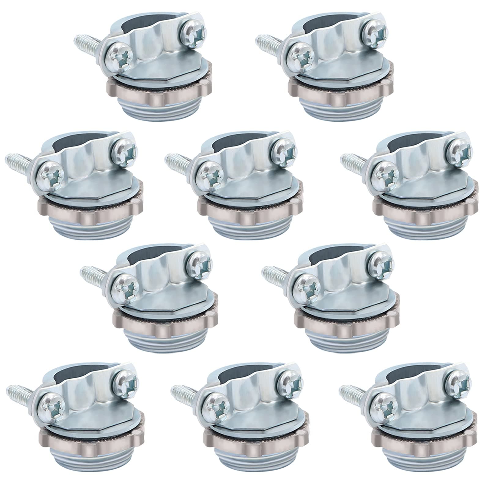 10Pack 3/4 Inch Connector Cable Connector Clamp Cable Connector for Metallic Conduit Protect Cables Silver