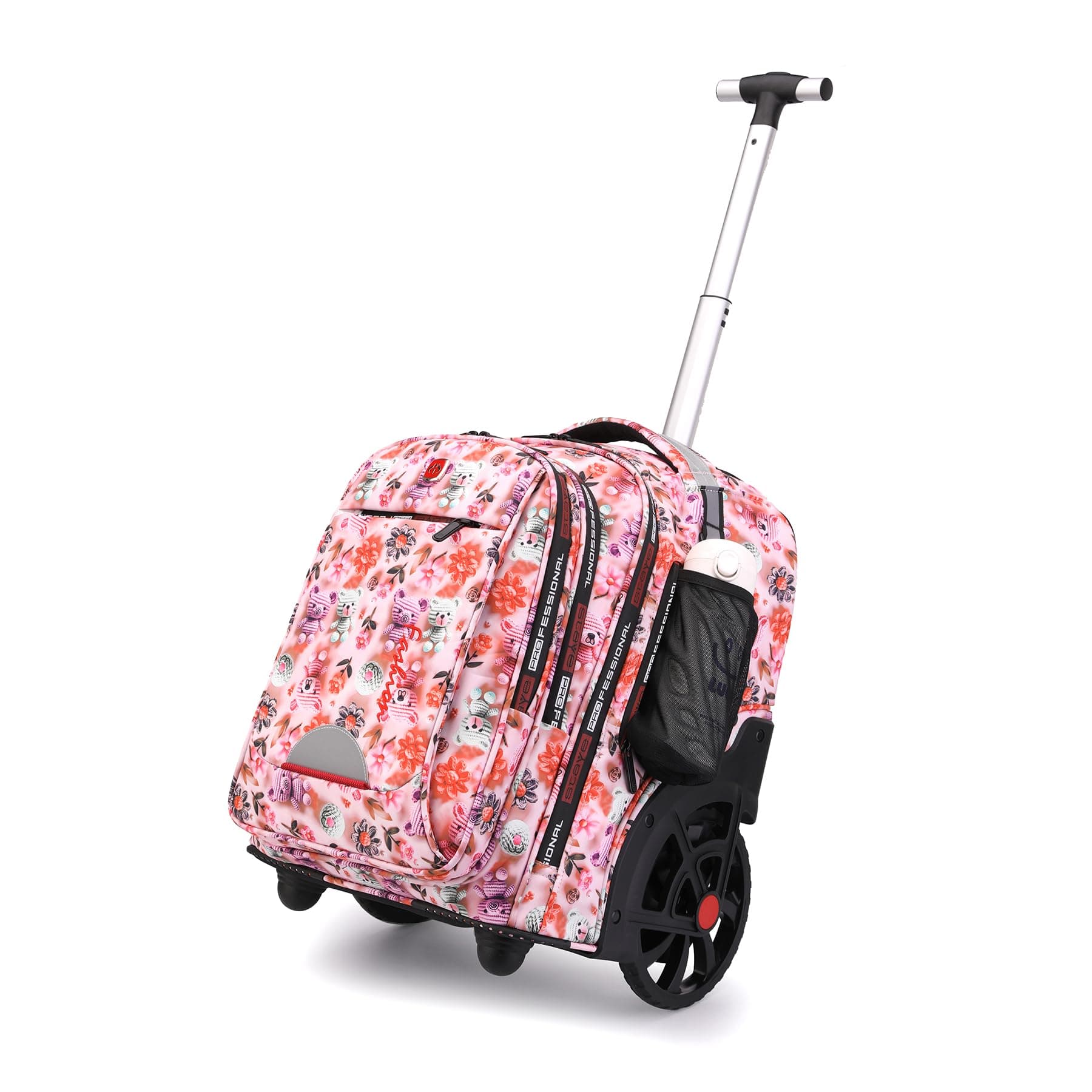 Rolling Backpack 22 Inch Backpack with Wheels for Business, College Student and Travel Commuter, Waterproof Wheeled Backpack (Pink-Flower)